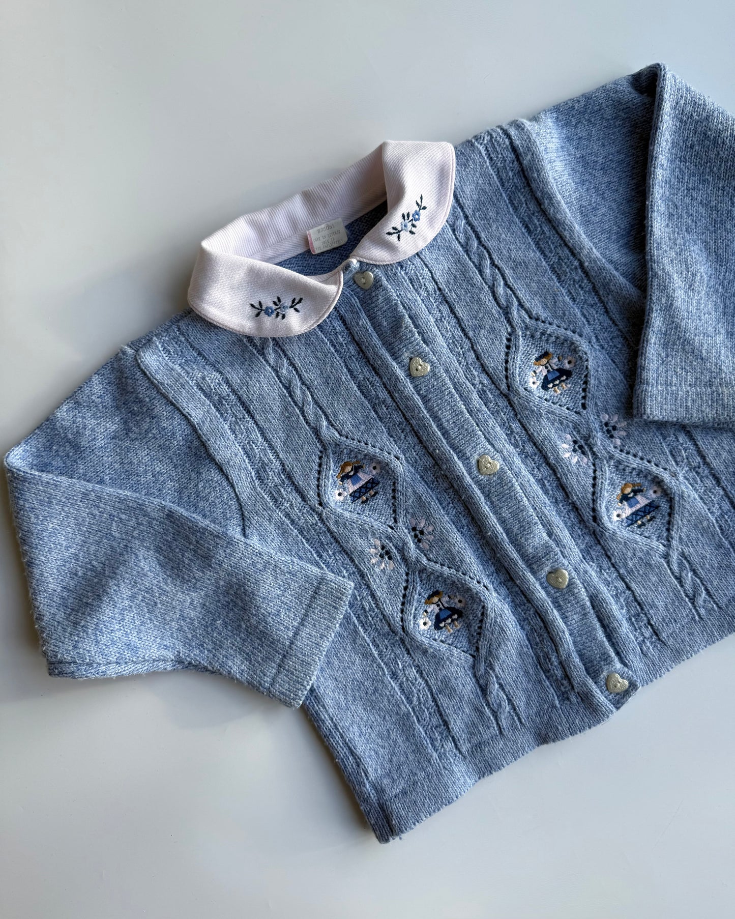 Vintage Blue Embroidered Peter Pan Collar Cardigan 18-24M