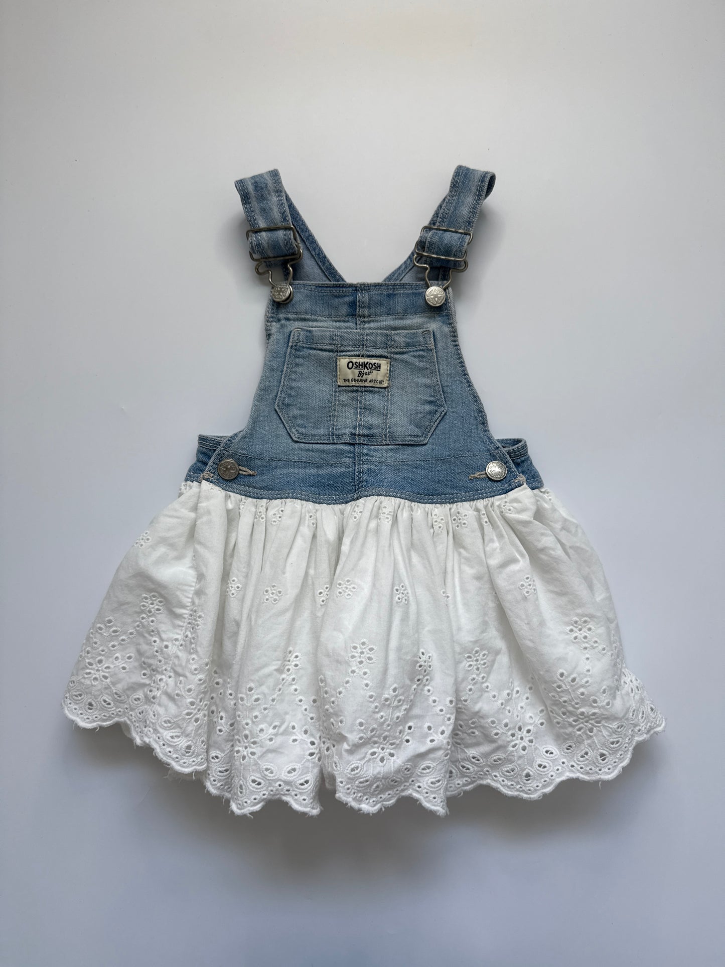 OshKosh Denim Broderie Skirt Dungaree Dress (18M)