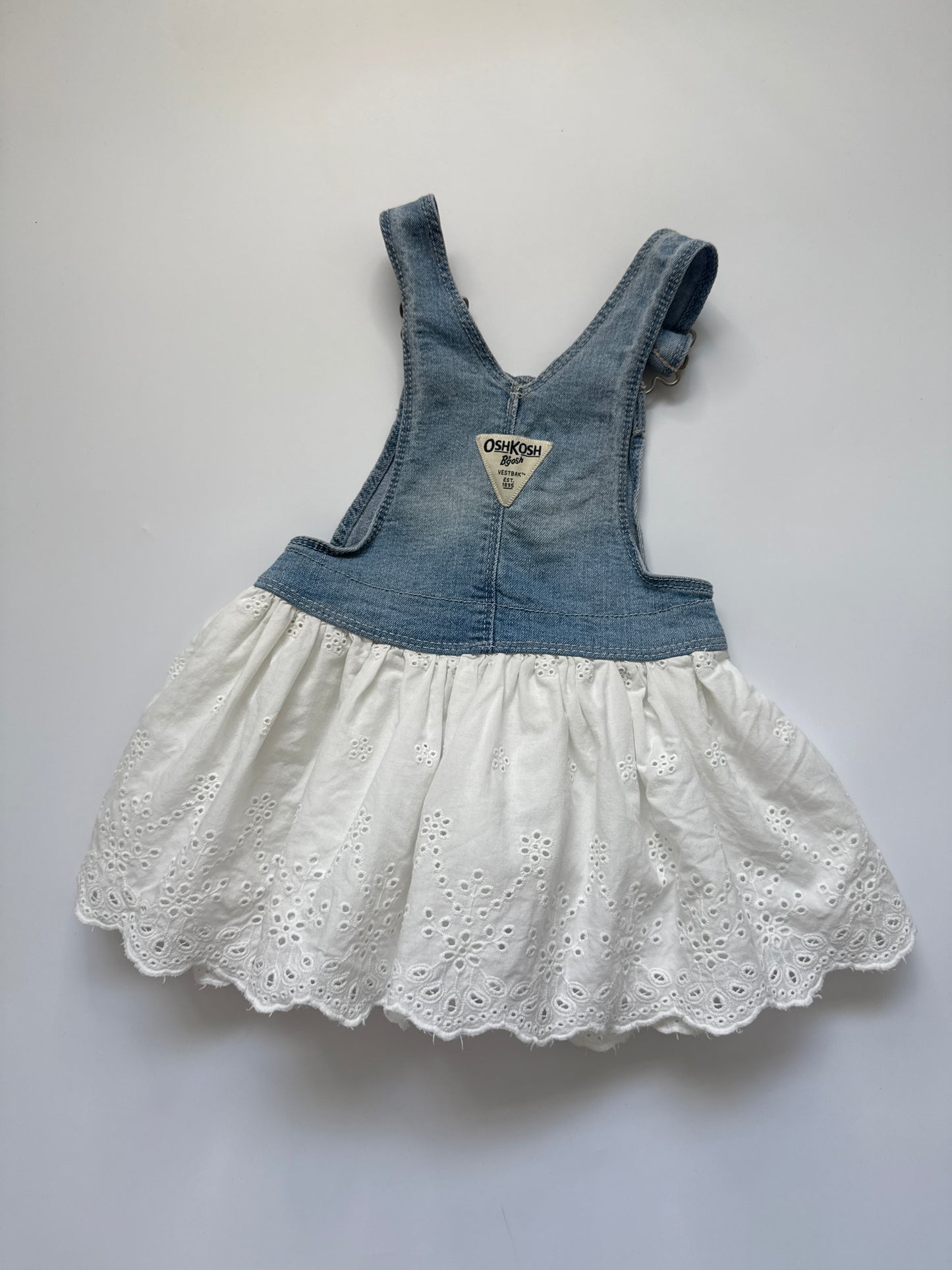 OshKosh Denim Broderie Skirt Dungaree Dress (18M)
