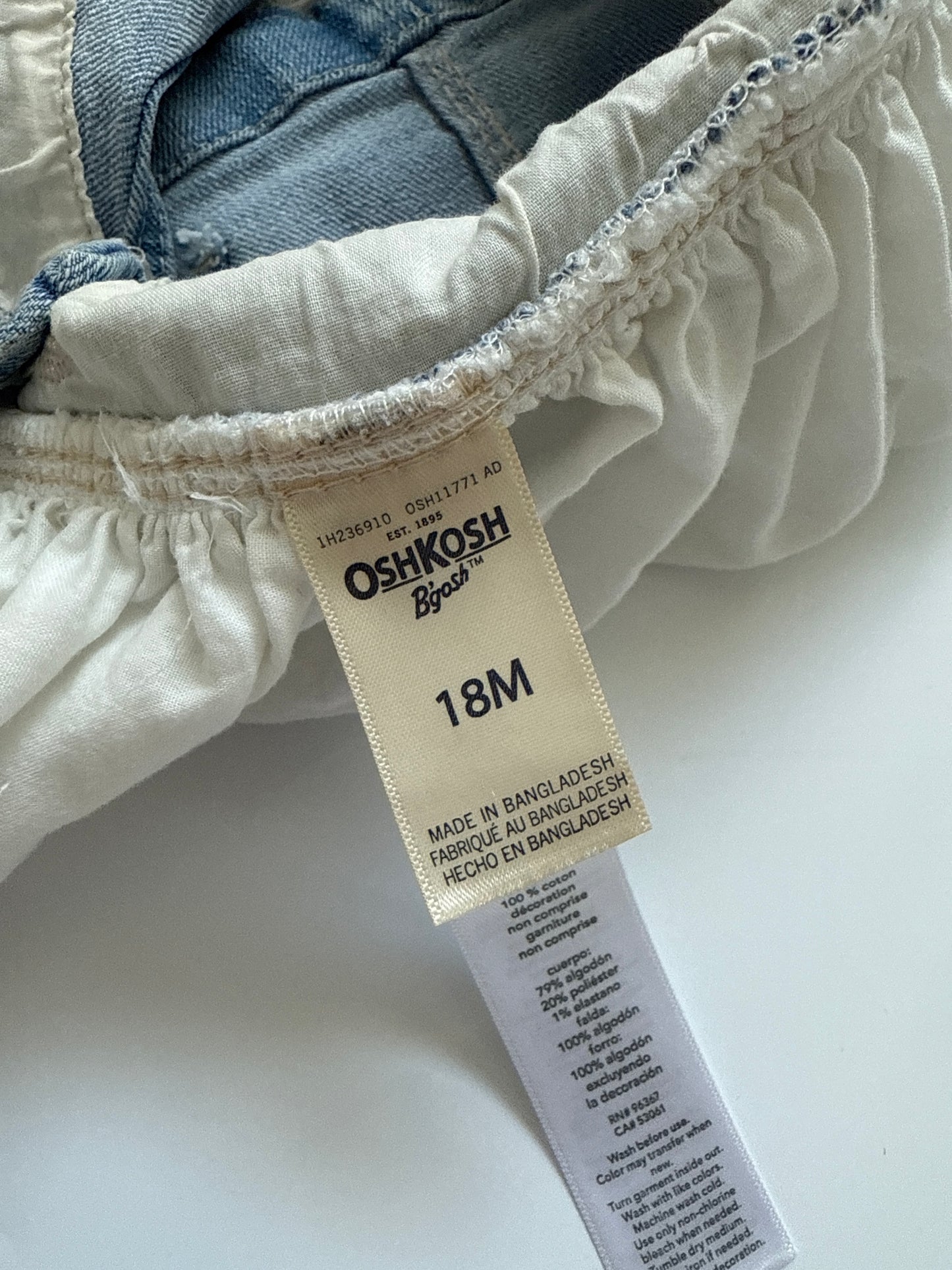 OshKosh Denim Broderie Skirt Dungaree Dress (18M)