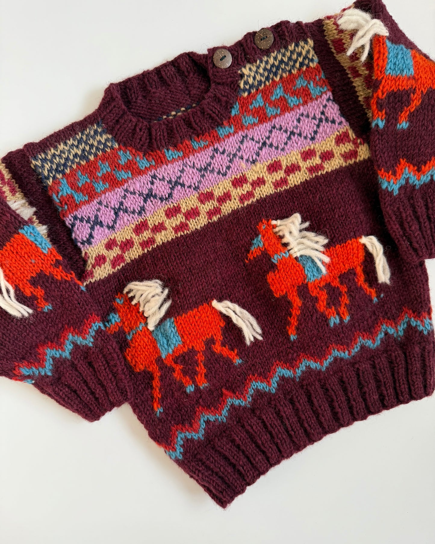 Hand-Knitted 100% Wool Fair Isle Horse Jumper (3–4 Years)