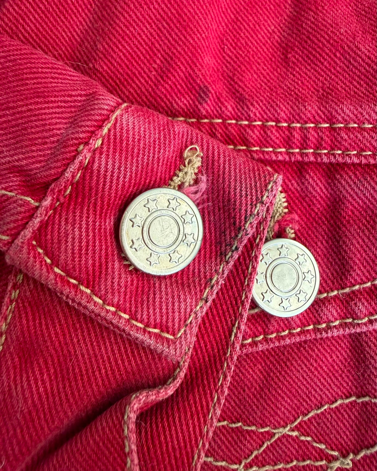 Vintage Adams Kids Red Denim Jacket 2-3 Years 90s Y2K Retro