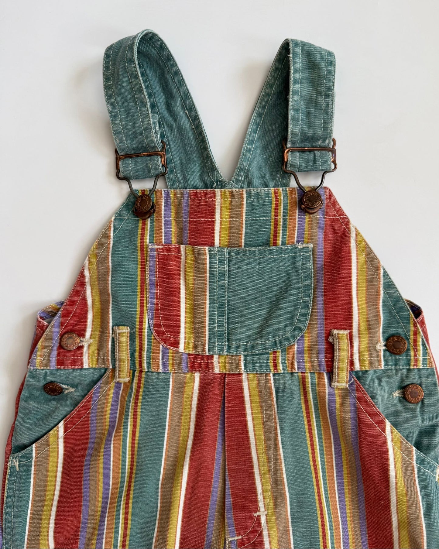 Vintage Boots Rainbow Stripe Short Dungarees 12-18M
