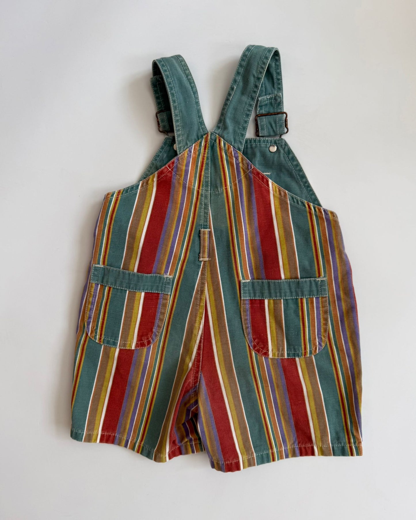 Vintage Boots Rainbow Stripe Short Dungarees 12-18M