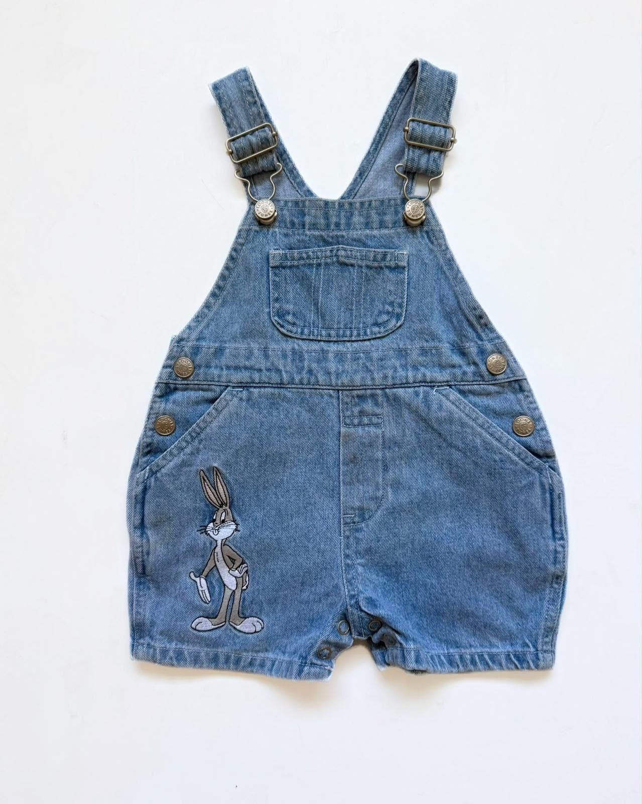 Vintage 1994 Warner Bros. Looney Tunes Bugs Bunny Denim Shortalls 12M