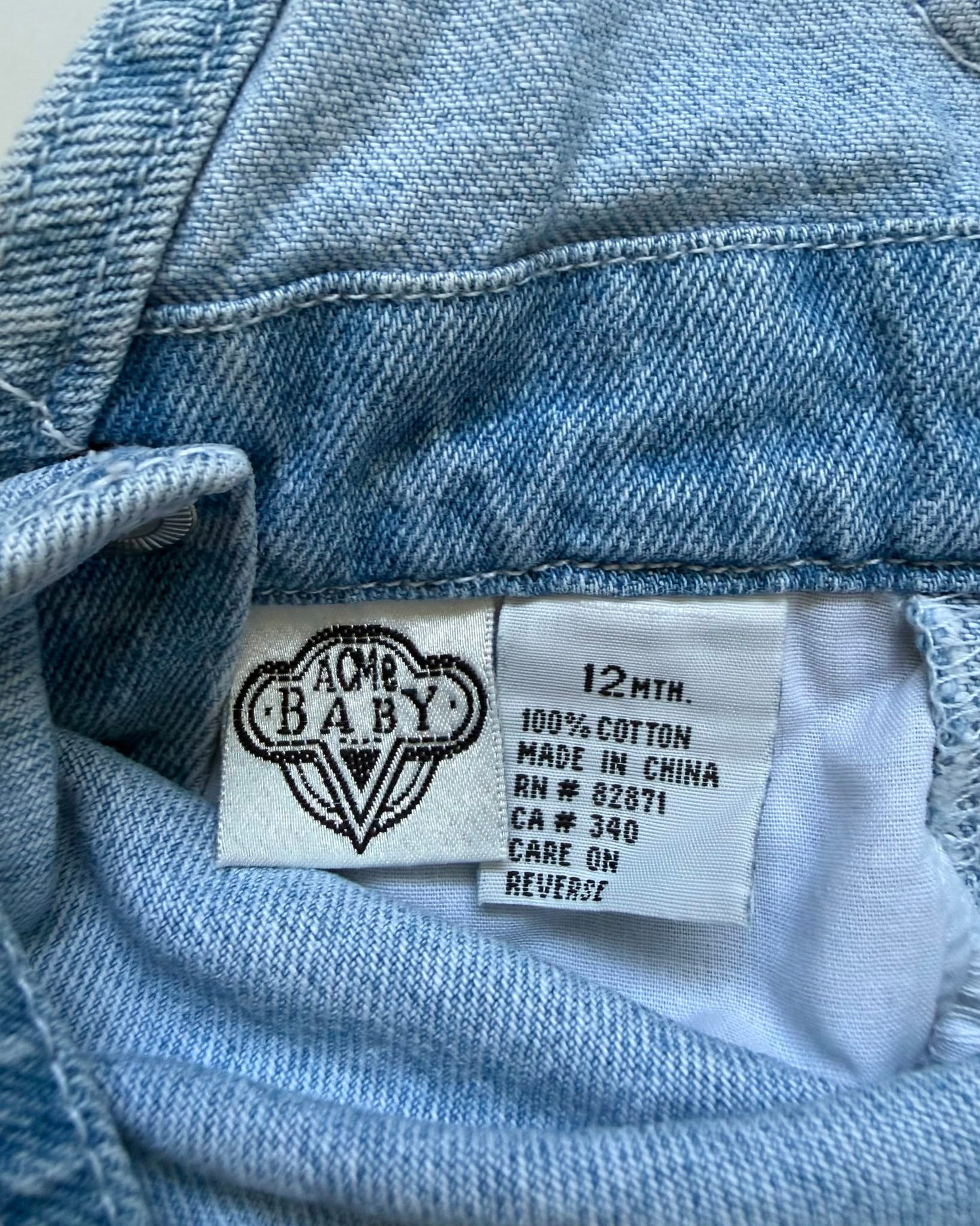 Vintage 1994 Warner Bros. Looney Tunes Bugs Bunny Denim Shortalls 12M