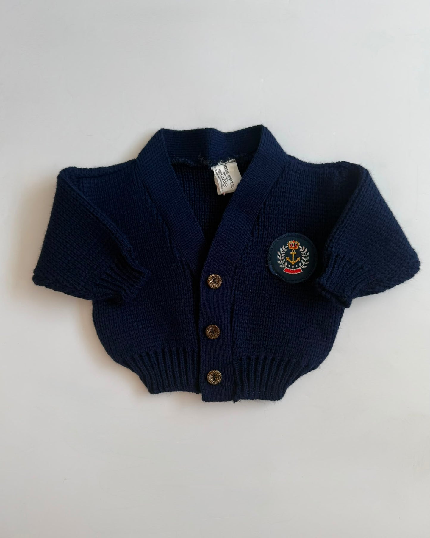 Vintage Nautical Navy Knit Baby Cardigan 3-6M