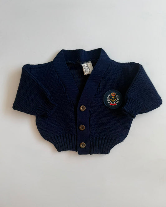 Vintage Nautical Navy Knit Baby Cardigan 3-6M