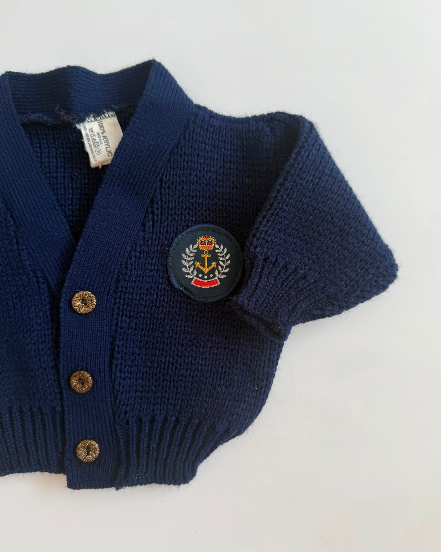 Vintage Nautical Navy Knit Baby Cardigan 3-6M