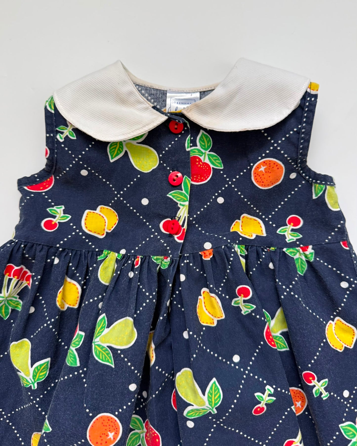 Vintage Debenhams Baby Fruit Print Peter Pan Collar Dress 6-9M