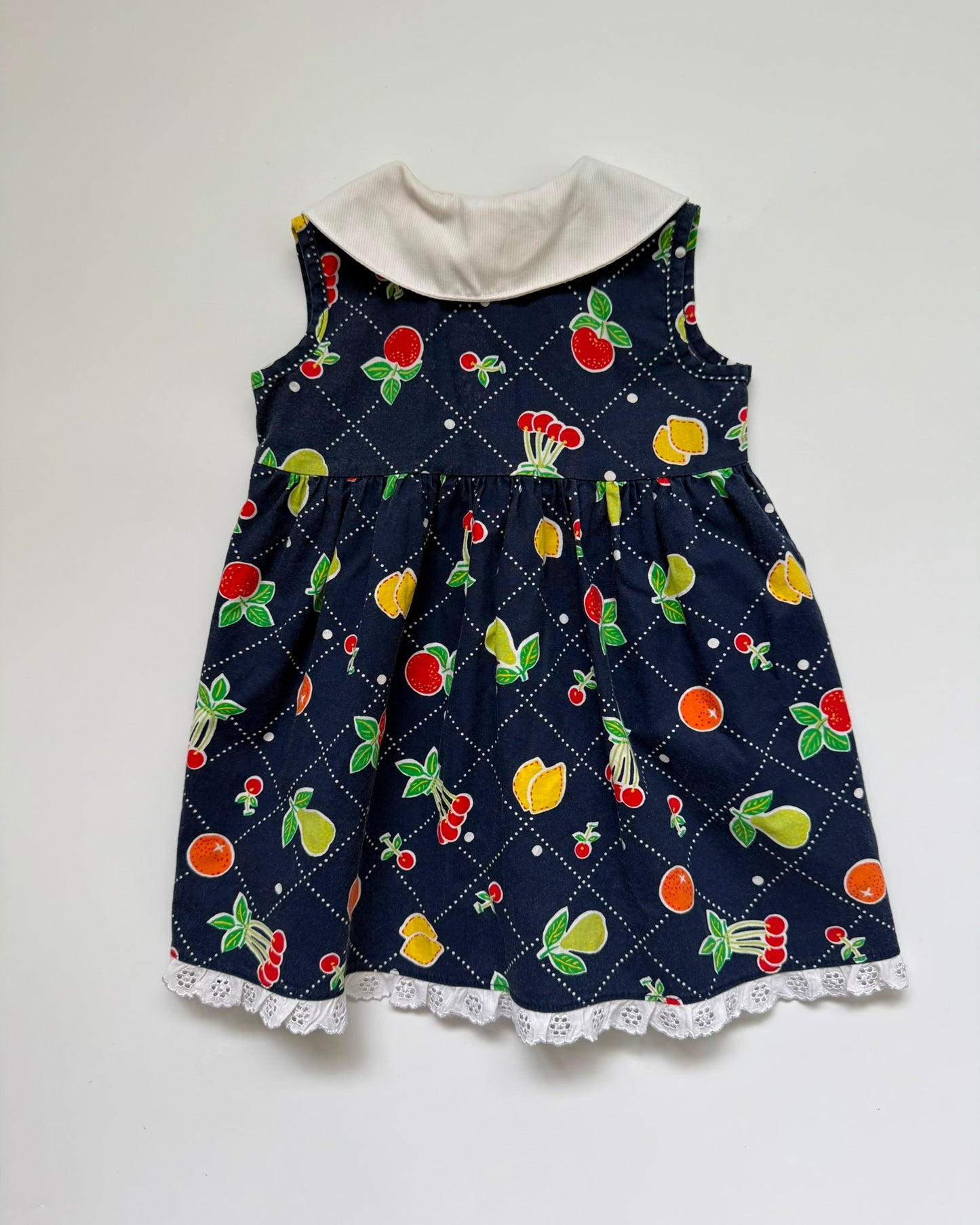 Vintage Debenhams Baby Fruit Print Peter Pan Collar Dress 6-9M