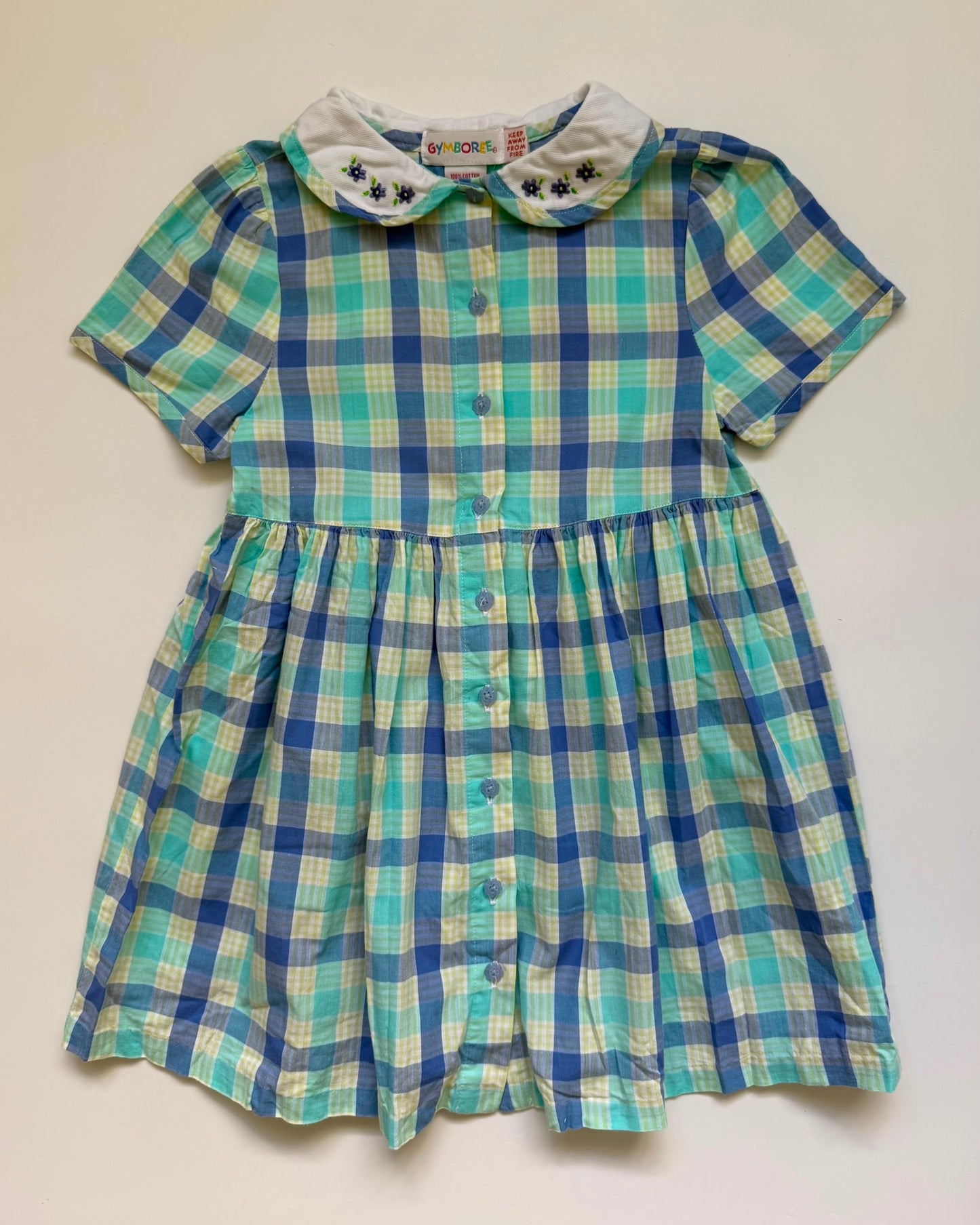 Vintage Gymboree Dress & matching Hat Blue Plaid Peter Pan Collar 4Y