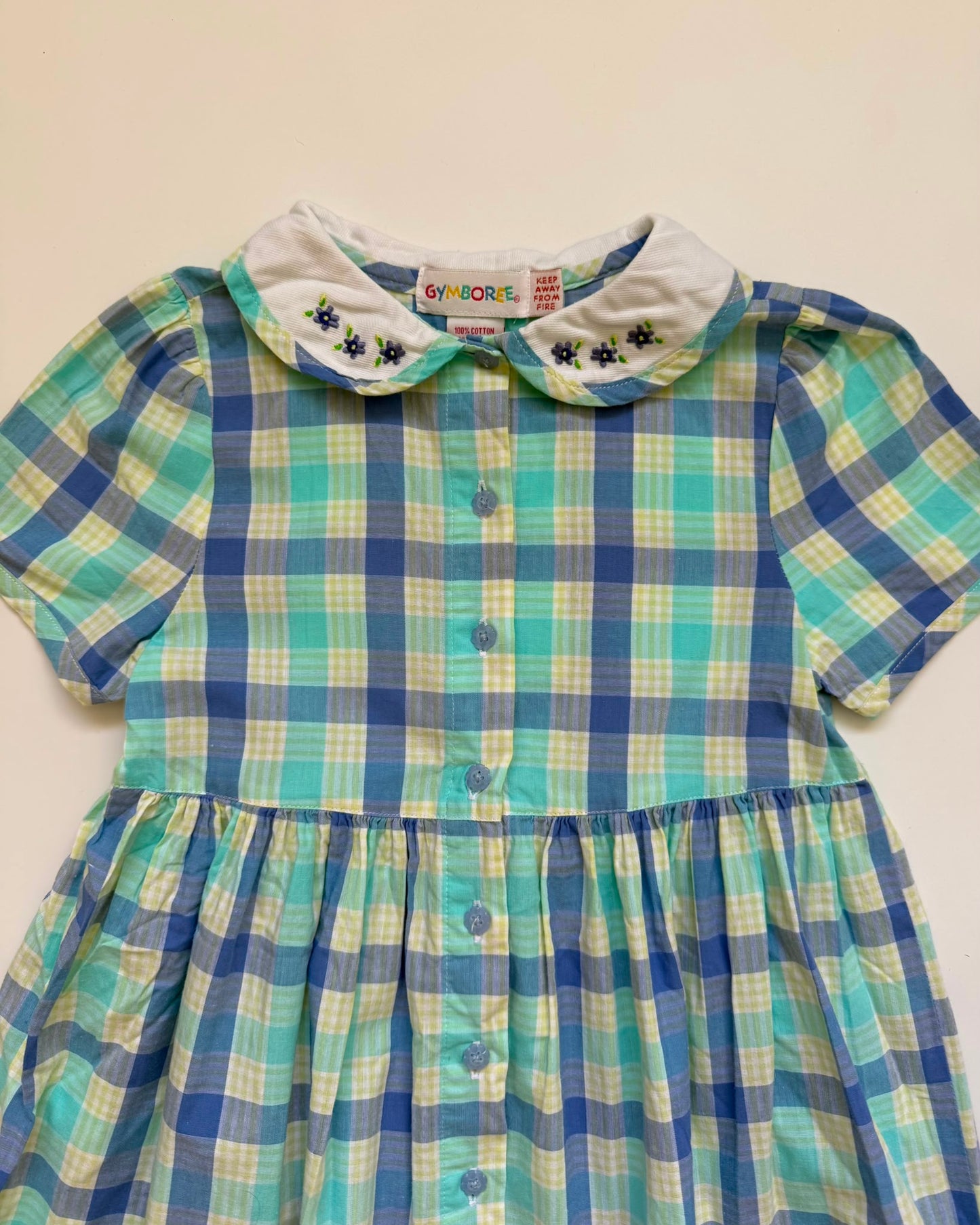 Vintage Gymboree Dress & matching Hat Blue Plaid Peter Pan Collar 4Y