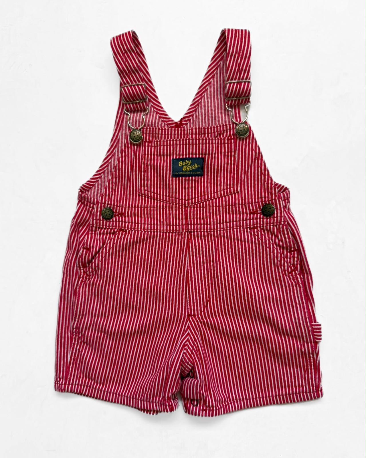 Vintage OshKosh B’Gosh Baby B’Gosh Red Hickory Stripe Shortalls Dungarees 18m