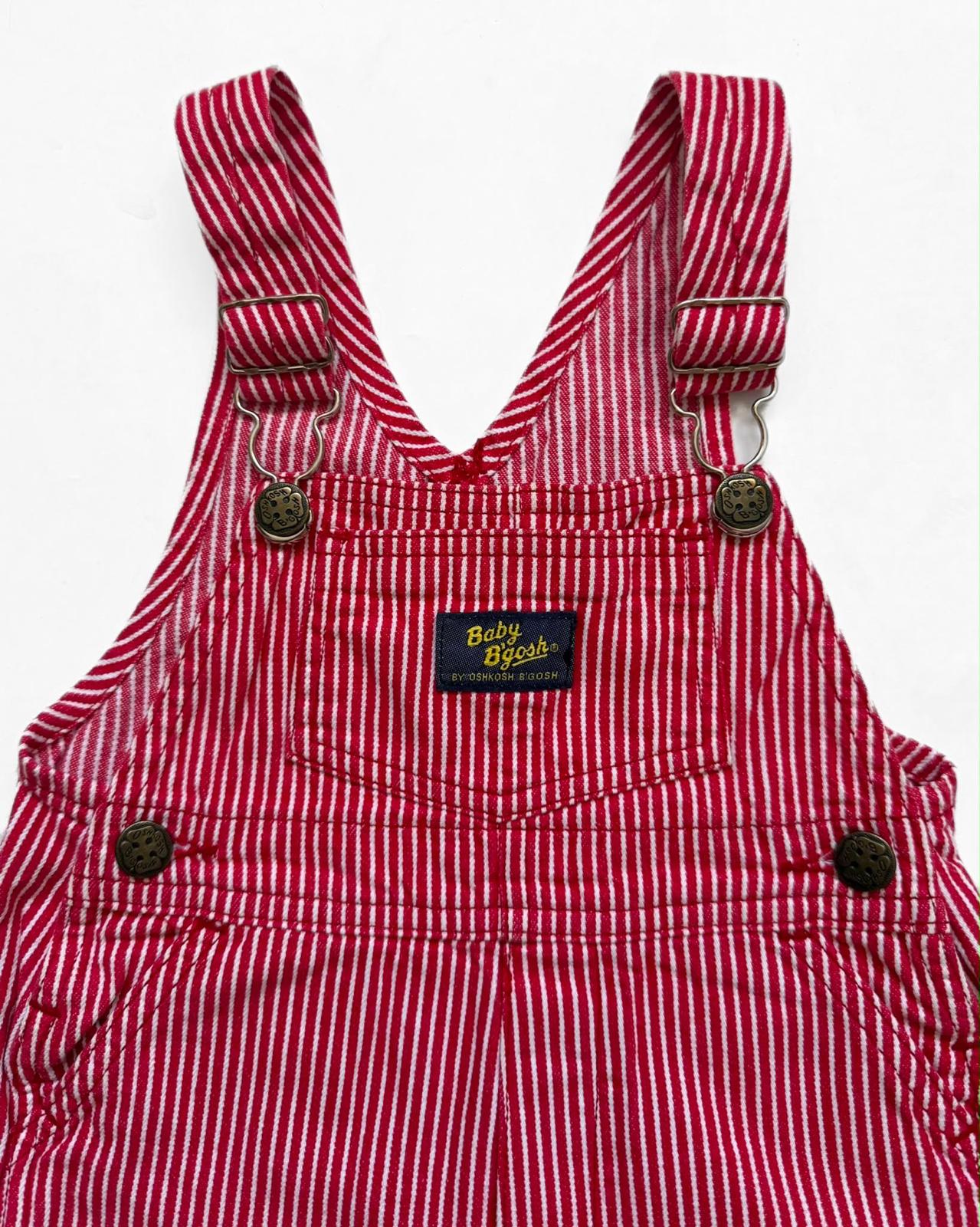 Vintage OshKosh B’Gosh Baby B’Gosh Red Hickory Stripe Shortalls Dungarees 18m