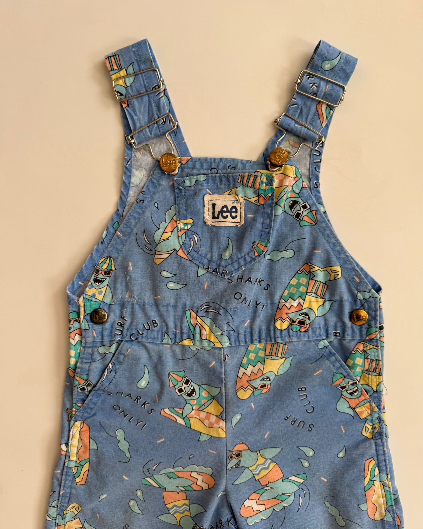 Vintage Lee Shark Print Dungarees 3 Years