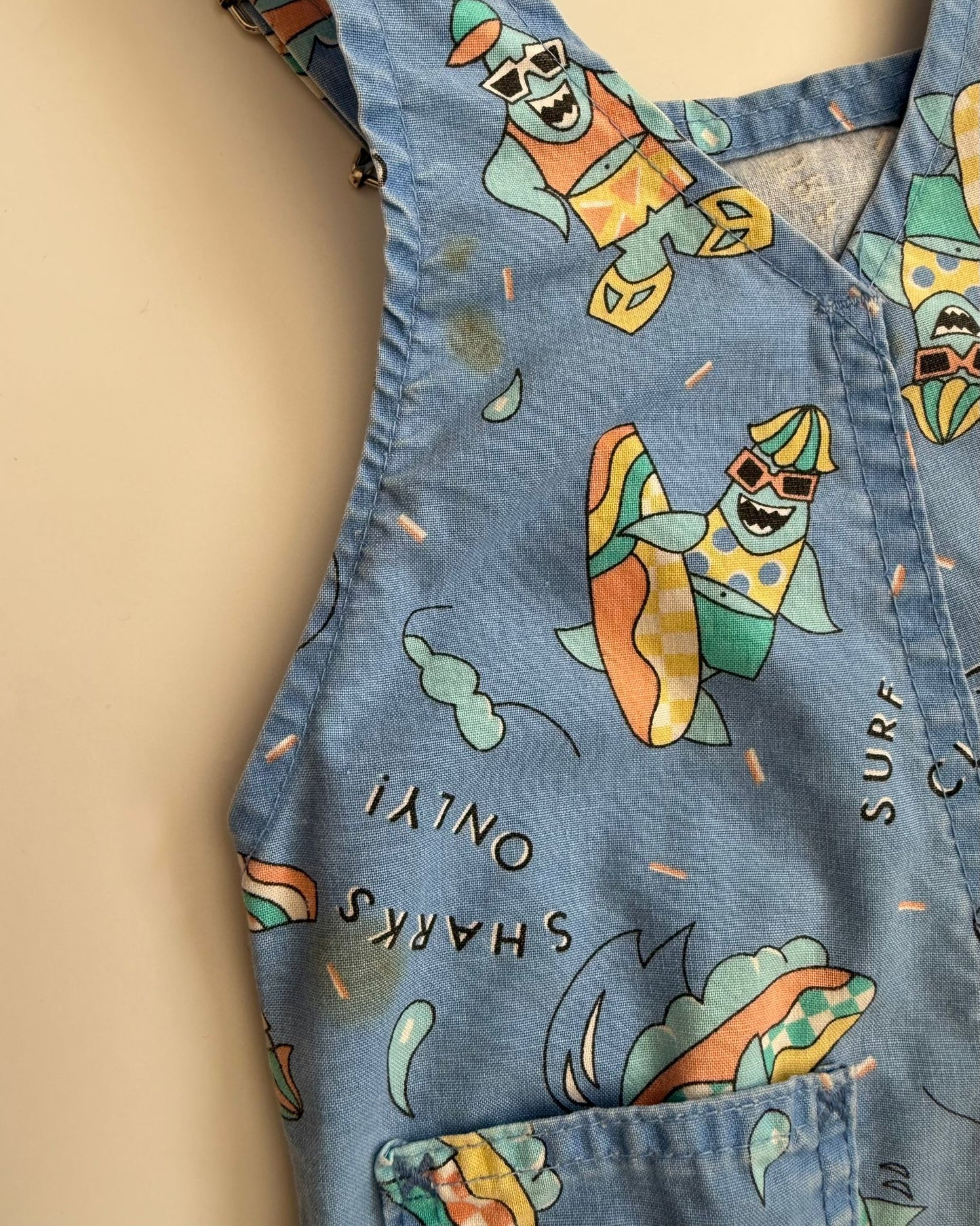 Vintage Lee Shark Print Dungarees 3 Years