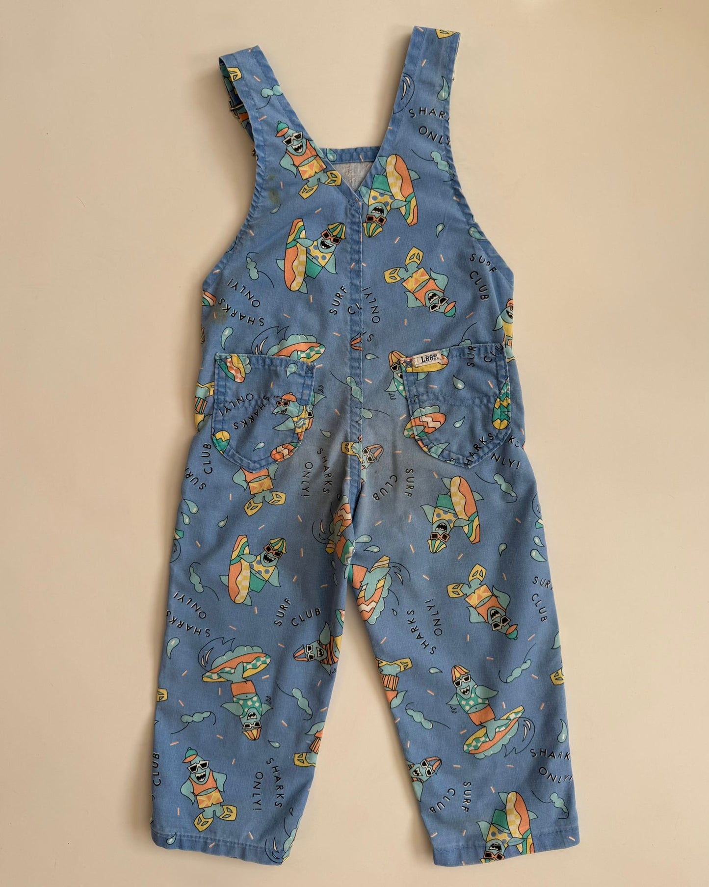 Vintage Lee Shark Print Dungarees 3 Years