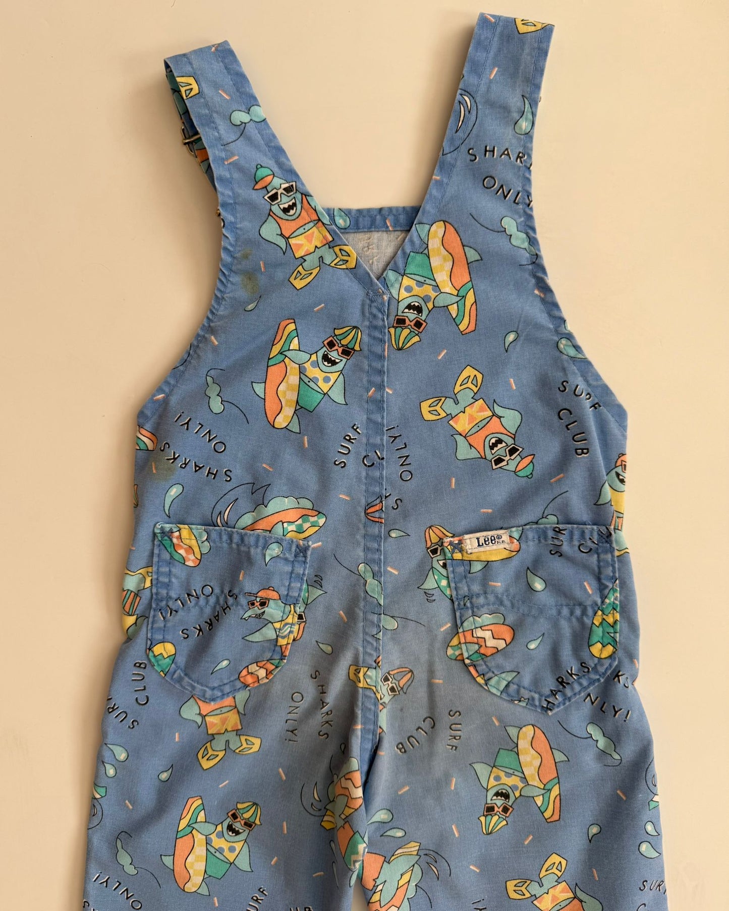 Vintage Lee Shark Print Dungarees 3 Years