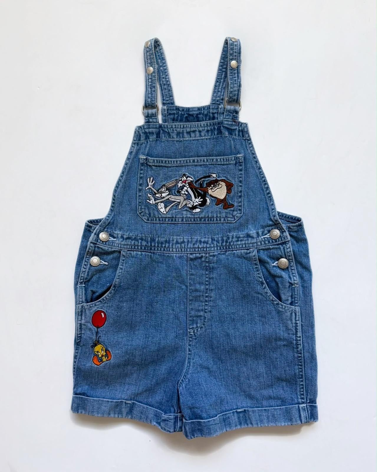 Vintage 1997 Warner Bros Looney Tunes Denim Shortalls Dungarees 4-6Y