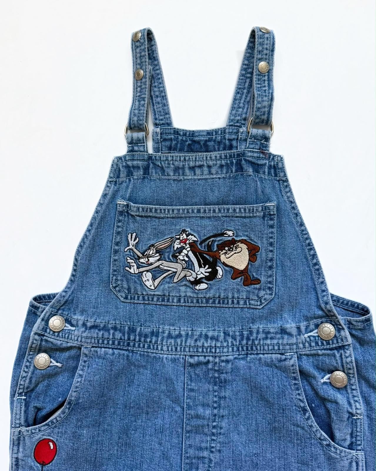 Vintage 1997 Warner Bros Looney Tunes Denim Shortalls Dungarees 4-6Y