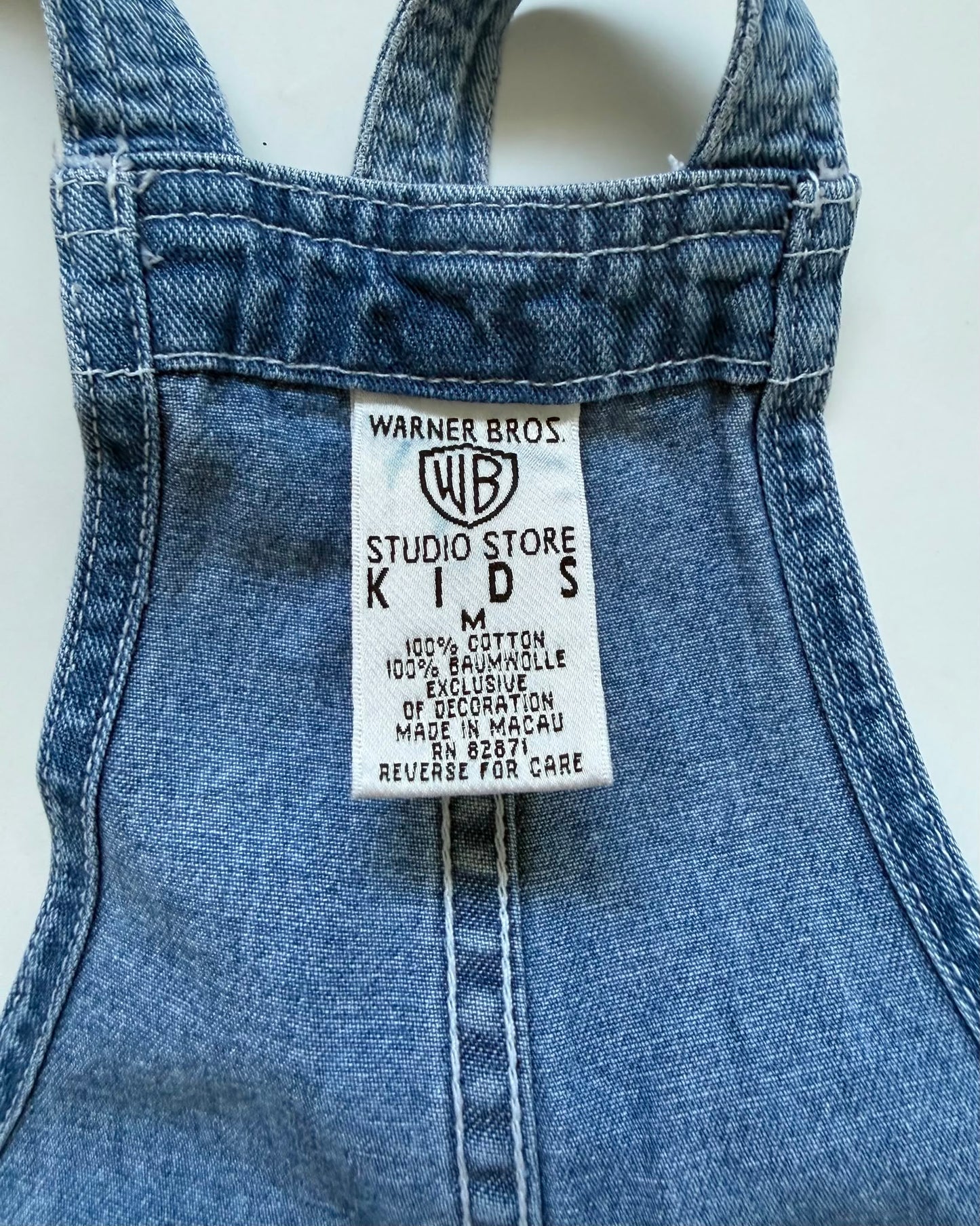 Vintage 1997 Warner Bros Looney Tunes Denim Shortalls Dungarees 4-6Y