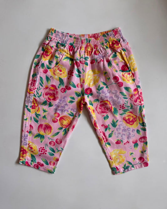 Vintage Mothercare Pink Floral Fruit Print Cotton Trousers 12-18 Months 80cm