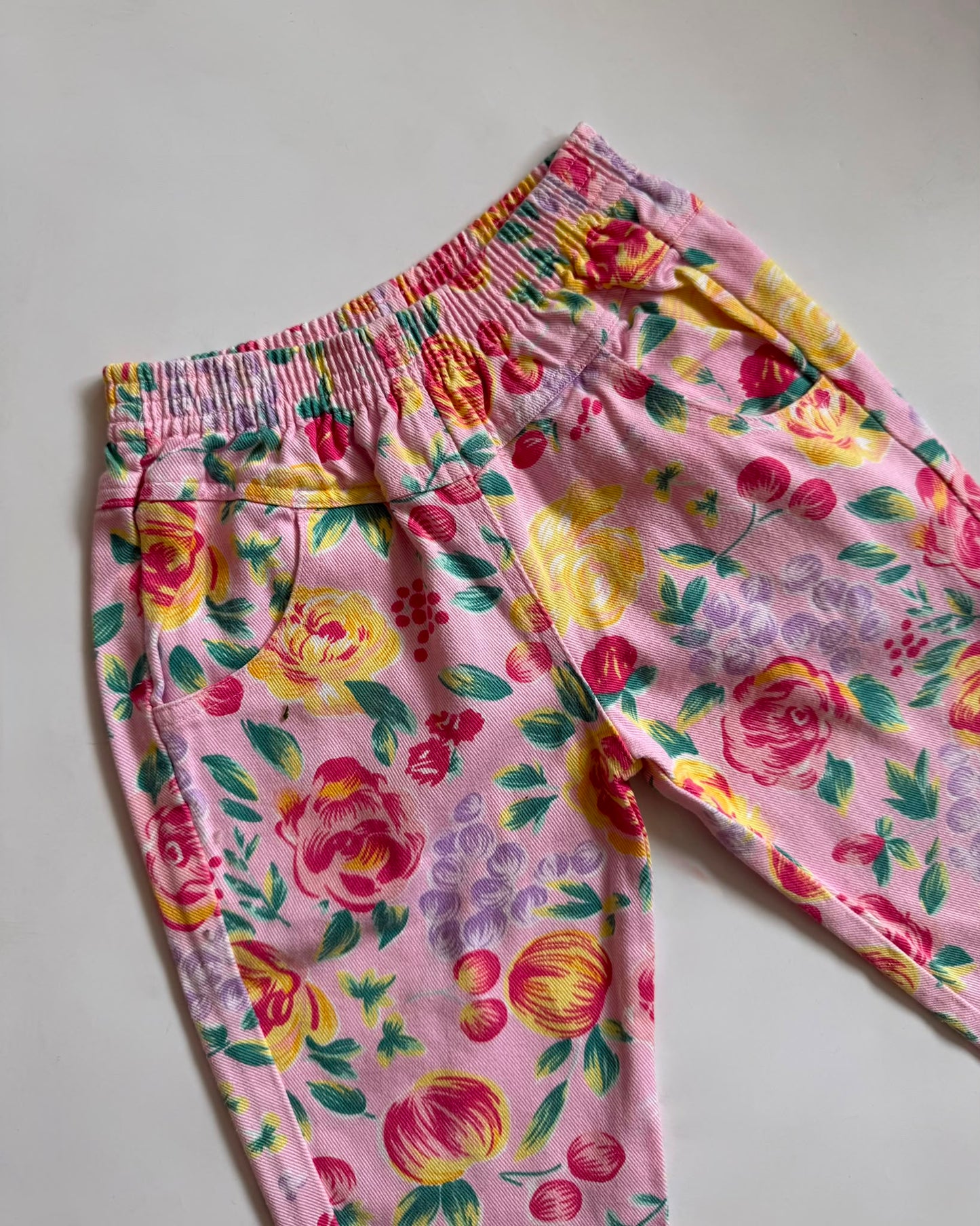 Vintage Mothercare Pink Floral Fruit Print Cotton Trousers 12-18 Months 80cm