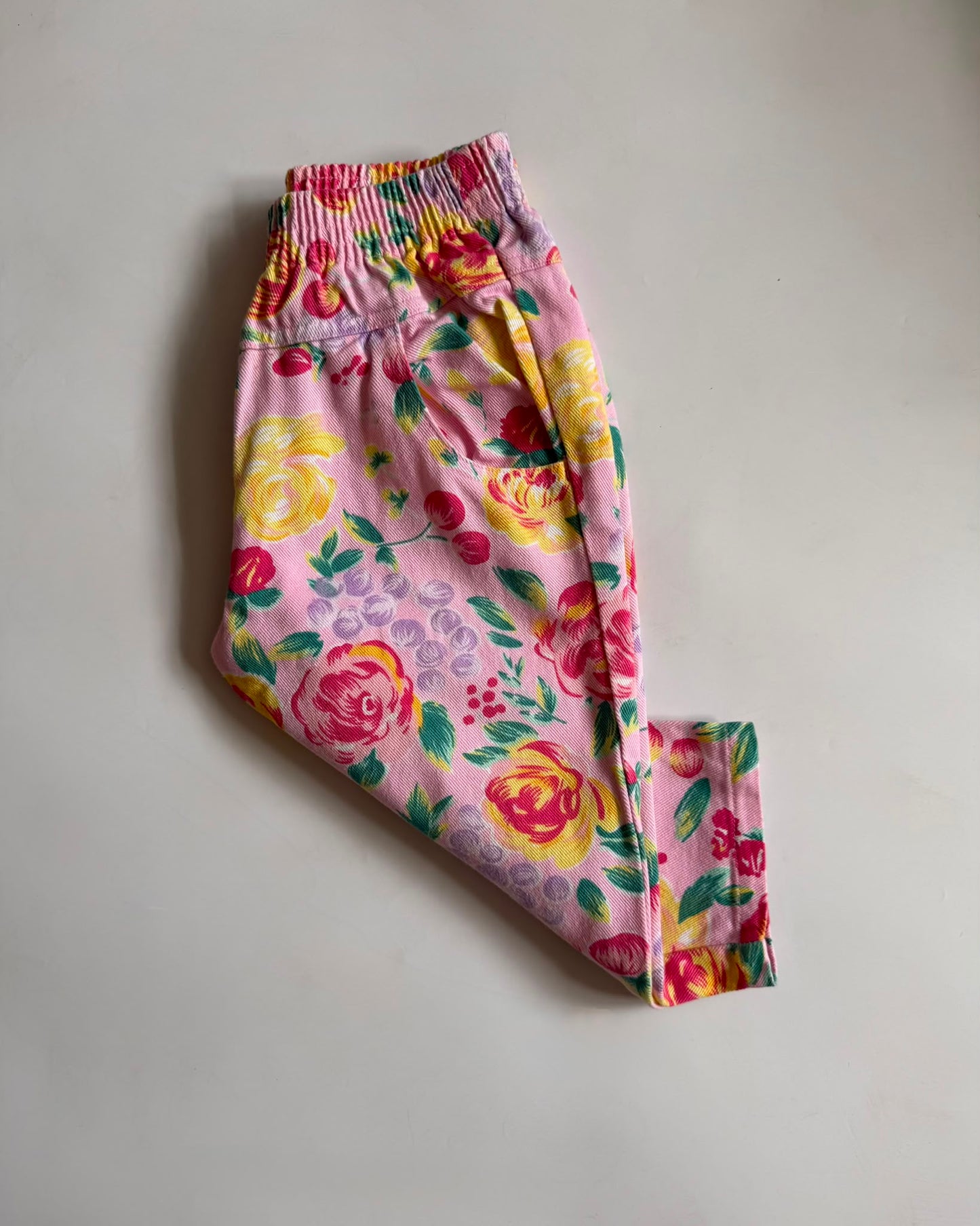 Vintage Mothercare Pink Floral Fruit Print Cotton Trousers 12-18 Months 80cm