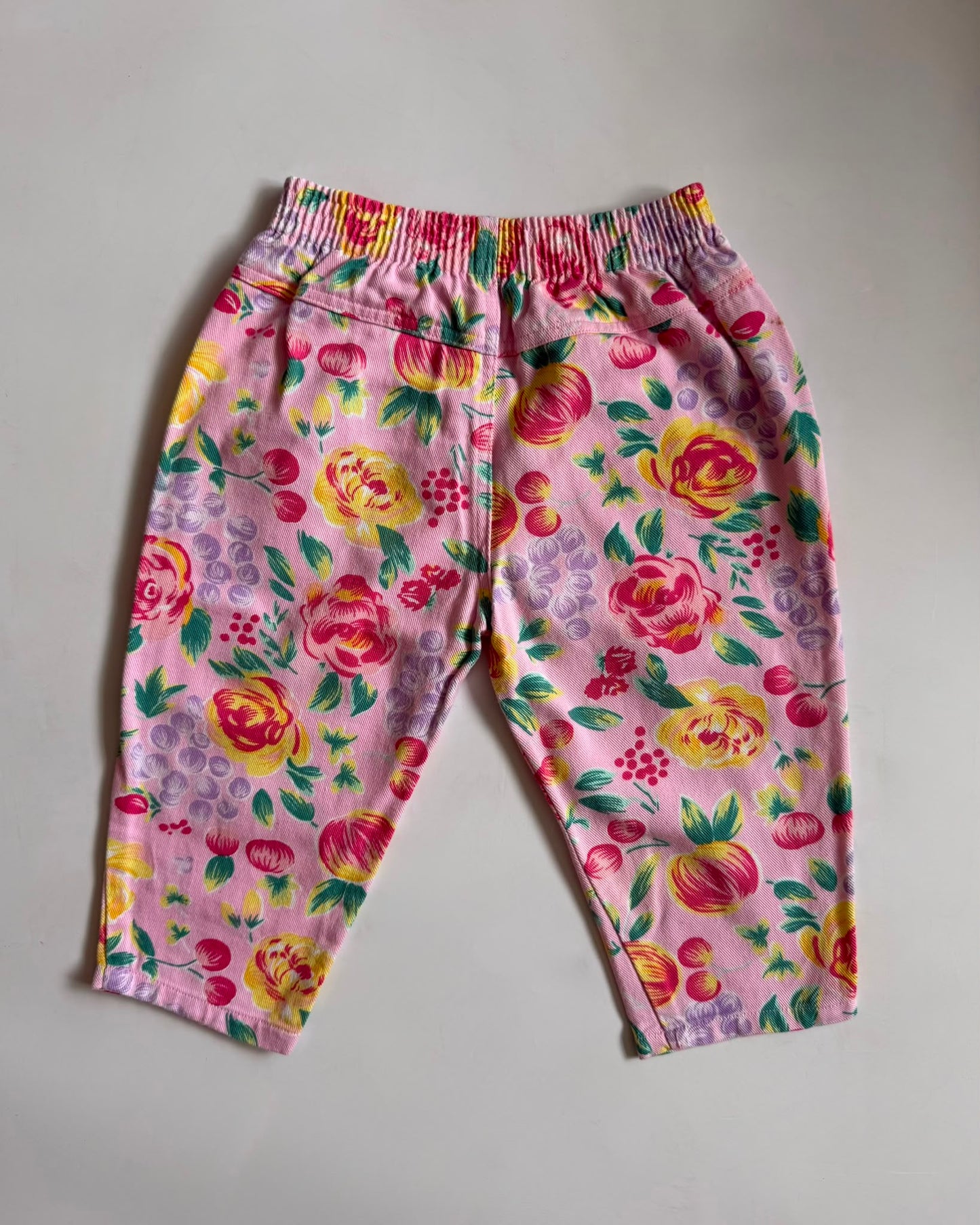 Vintage Mothercare Pink Floral Fruit Print Cotton Trousers 12-18 Months 80cm