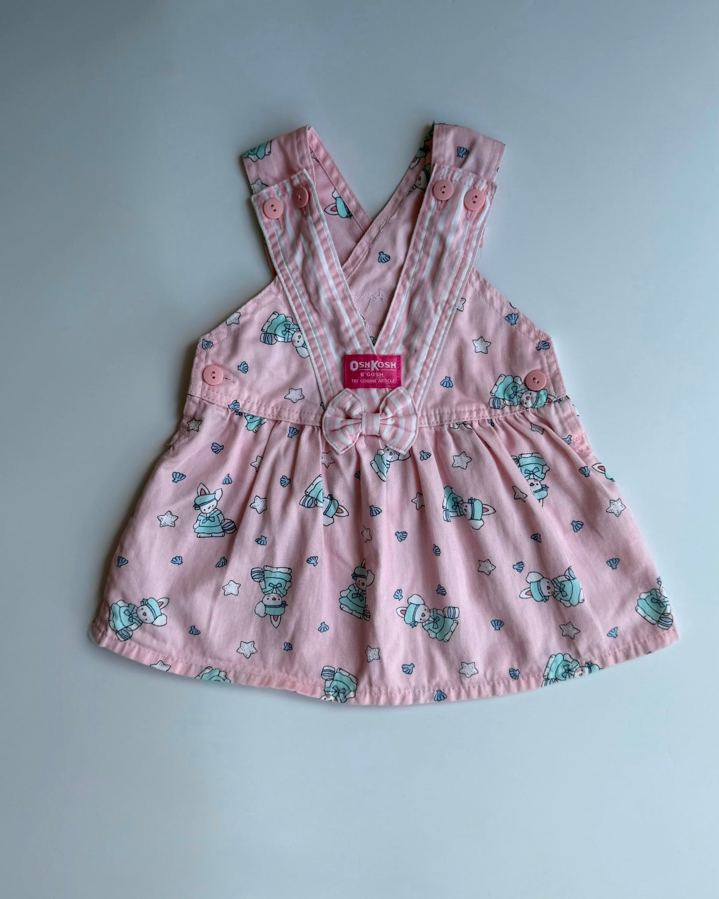 Vintage OshKosh B'gosh Bunny Rabbit Sailor Print Dress Pink Pastel