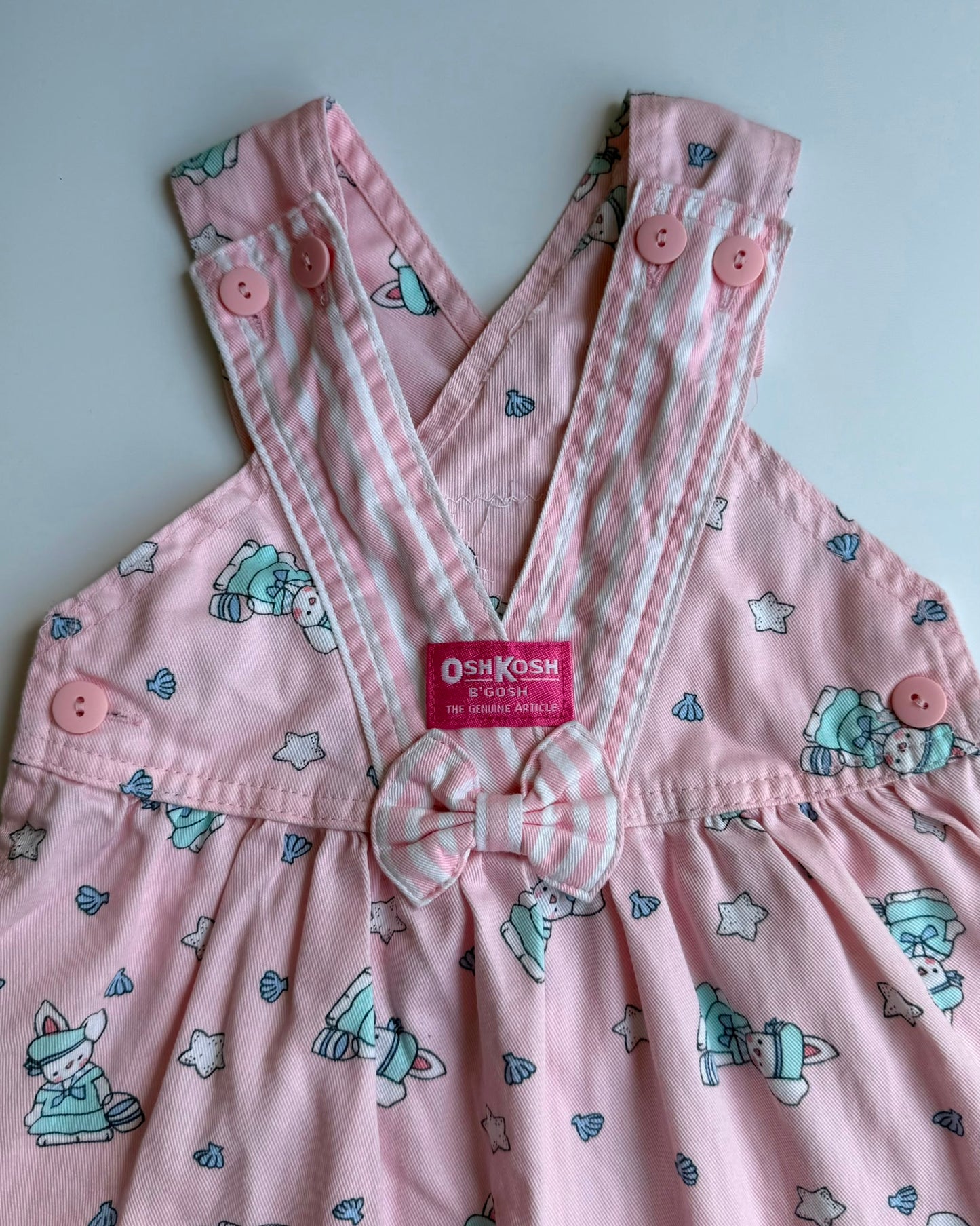 Vintage OshKosh B'gosh Bunny Rabbit Sailor Print Dress Pink Pastel