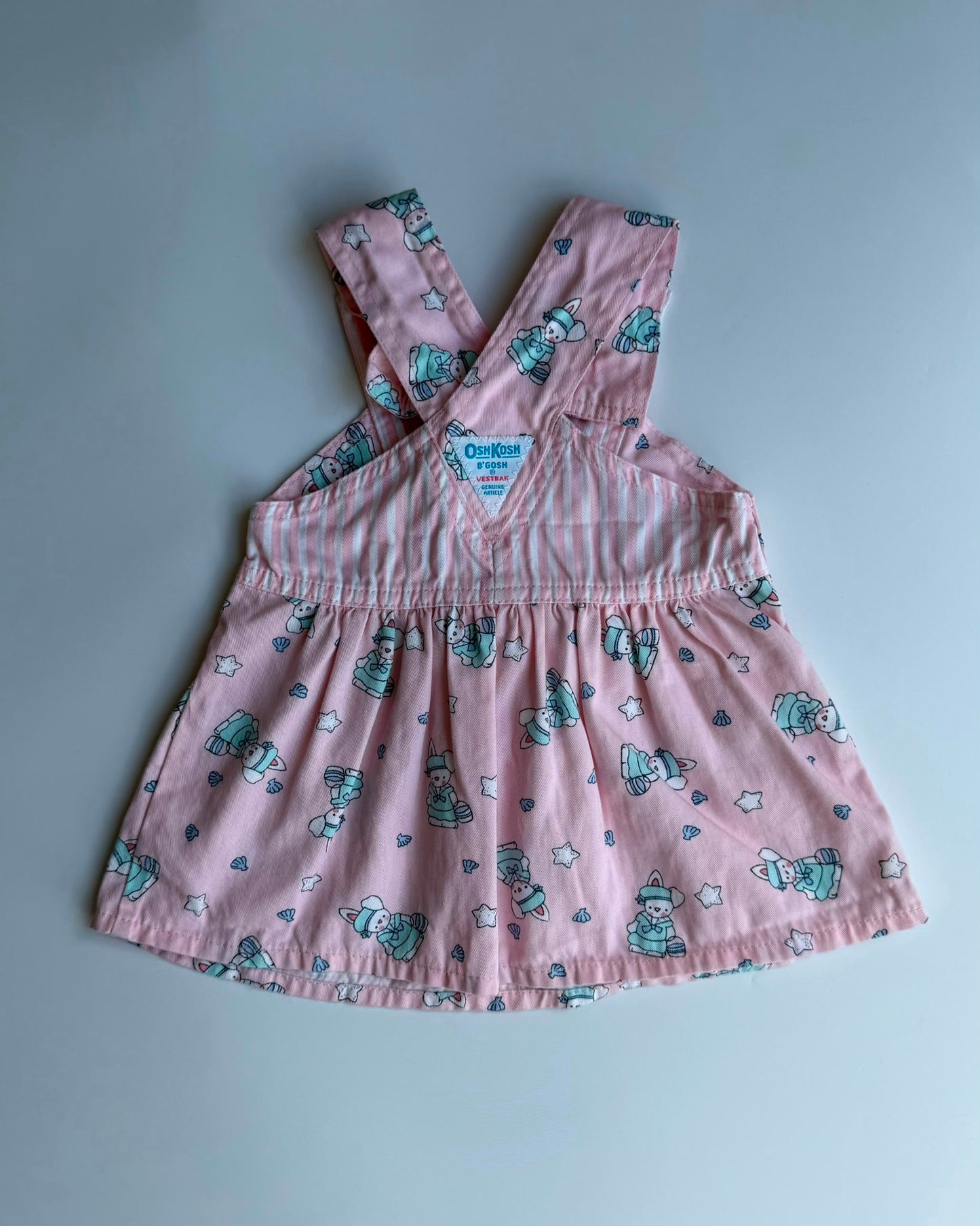 Vintage OshKosh B'gosh Bunny Rabbit Sailor Print Dress Pink Pastel
