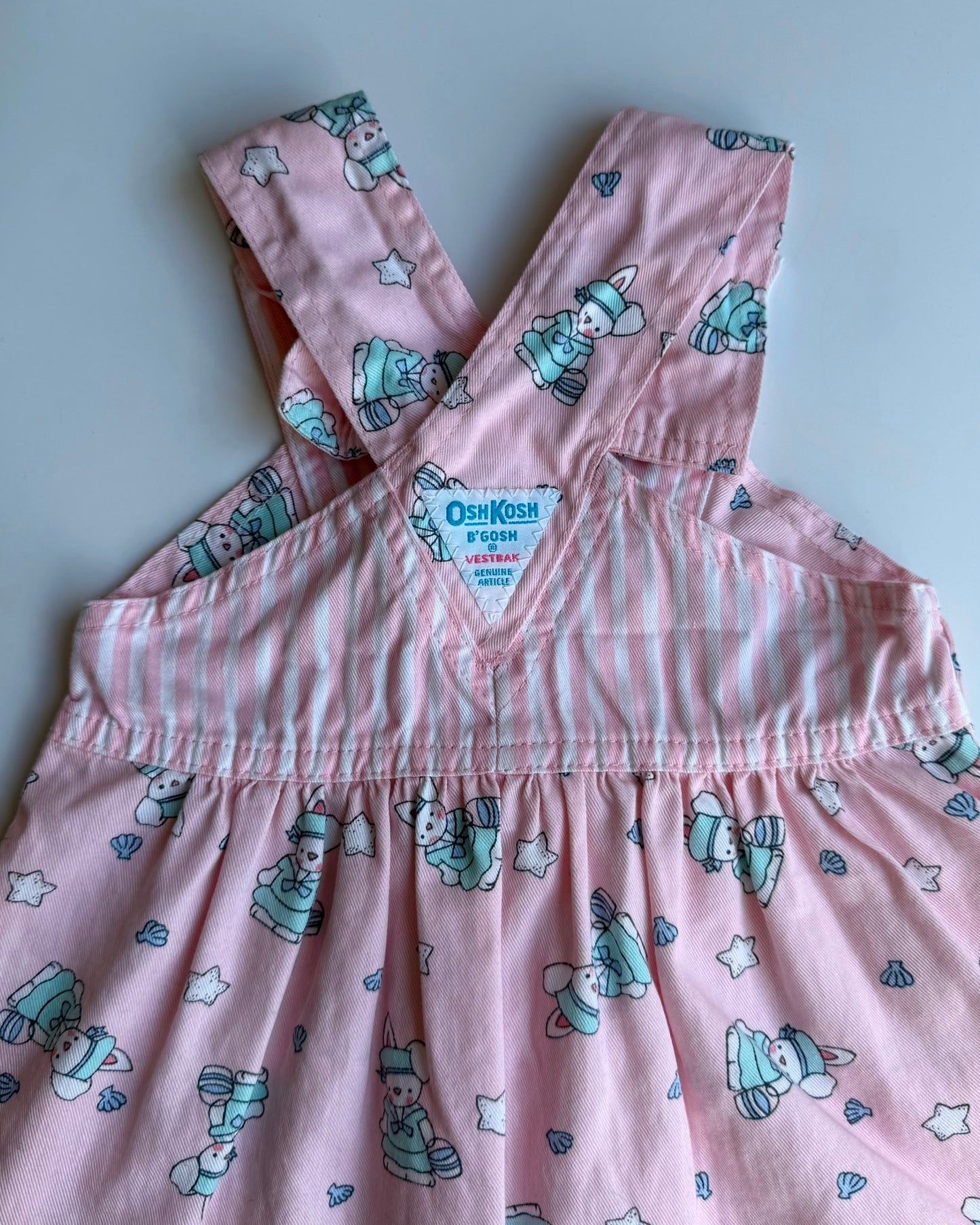Vintage OshKosh B'gosh Bunny Rabbit Sailor Print Dress Pink Pastel