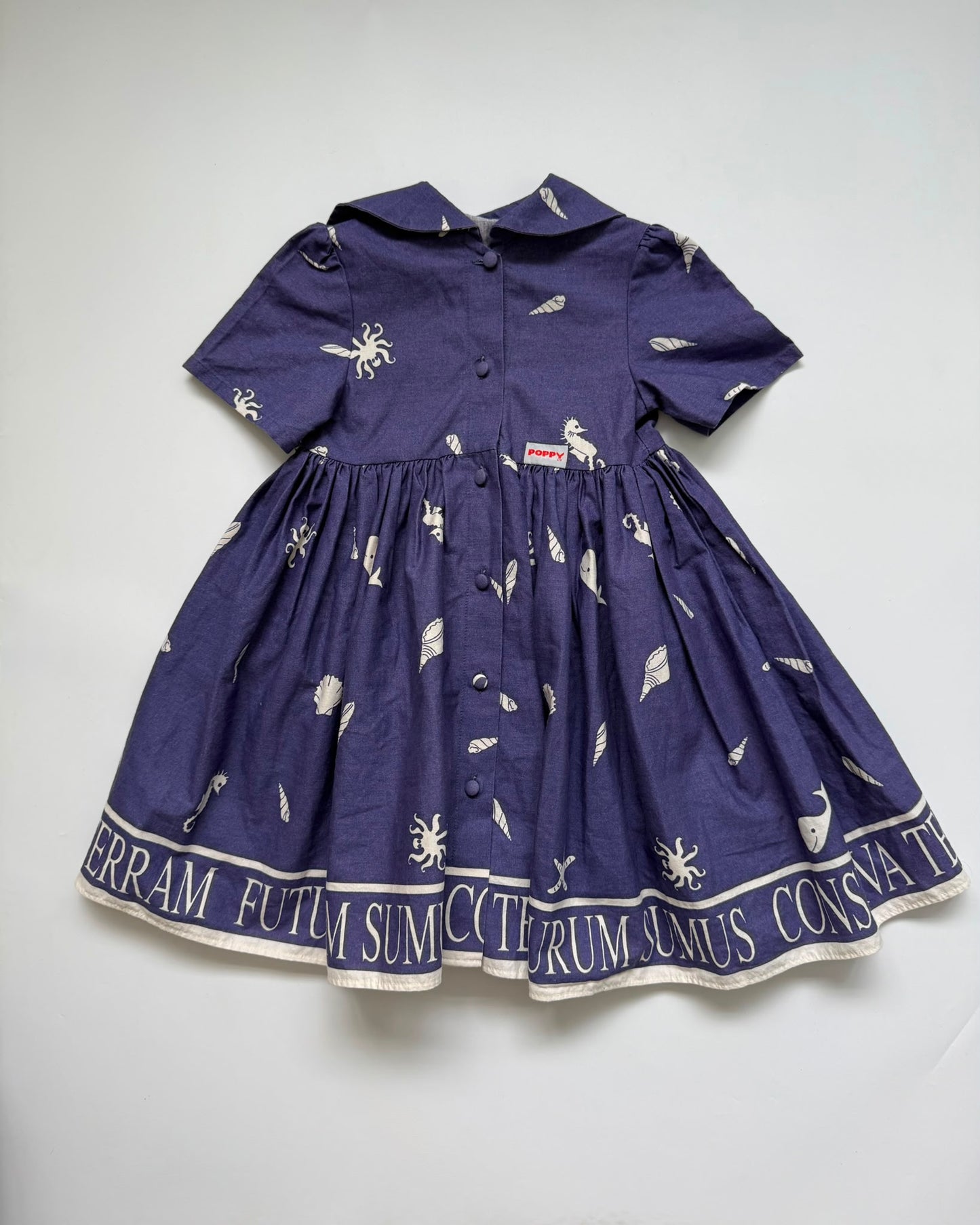 Vintage Poppy Nautical Sailor Dress Blue White Whale Seahorse Ocean Print 2Y