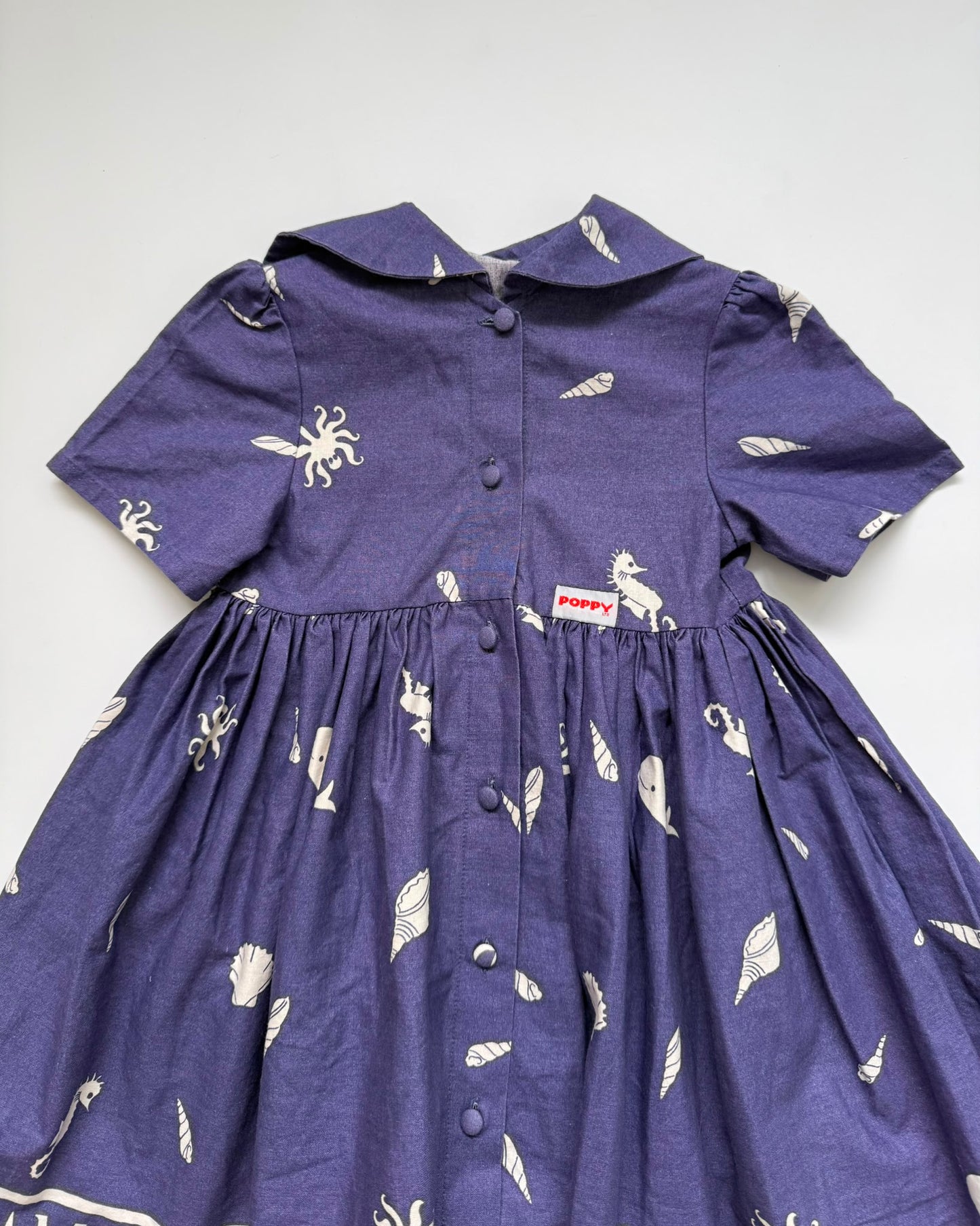 Vintage Poppy Nautical Sailor Dress Blue White Whale Seahorse Ocean Print 2Y
