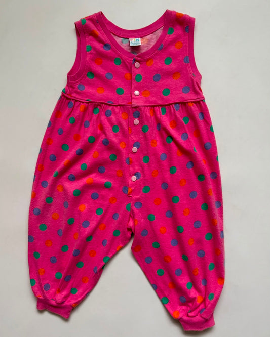 Vintage Fix Pink Polka Dot Romper Jumpsuit 11-20M 82 Cotton 90s