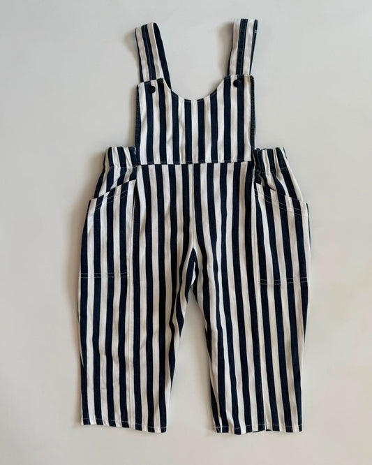 Vintage Navy White Striped Dungarees 18-24M Unisex