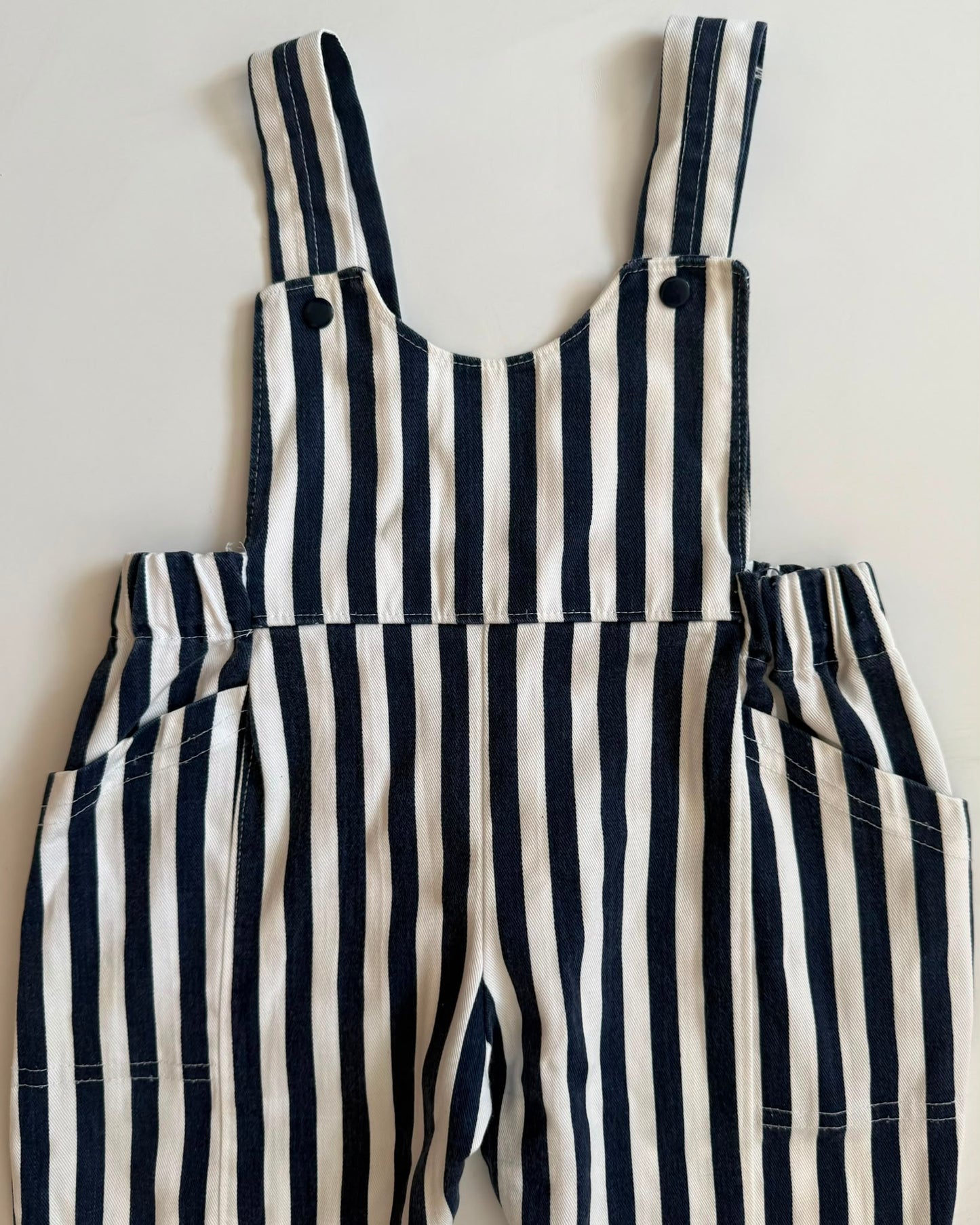 Vintage Navy White Striped Dungarees 18-24M Unisex