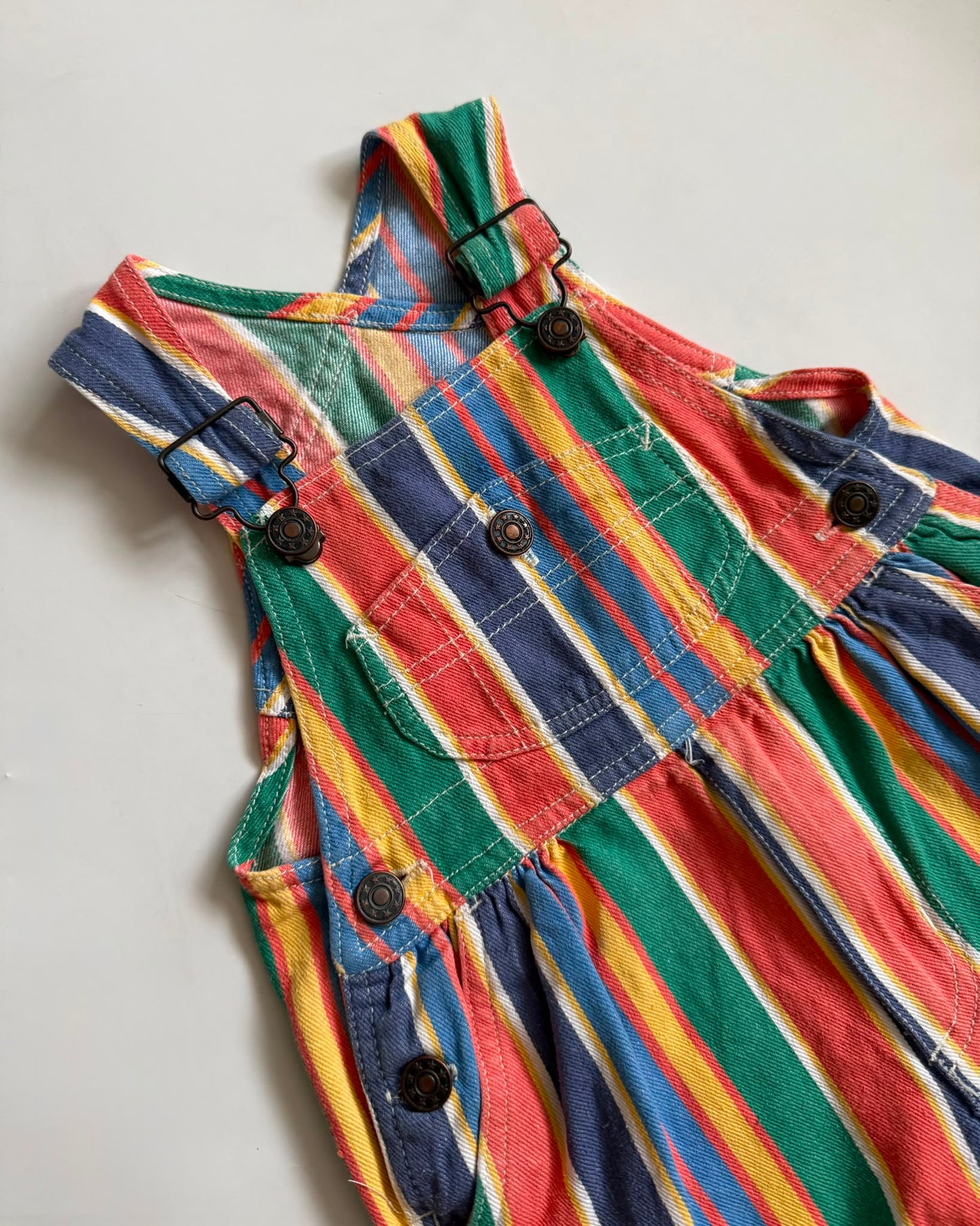 Vintage H&M Rainbow Stripe Denim Dungaree Shortalls 18-24 Months