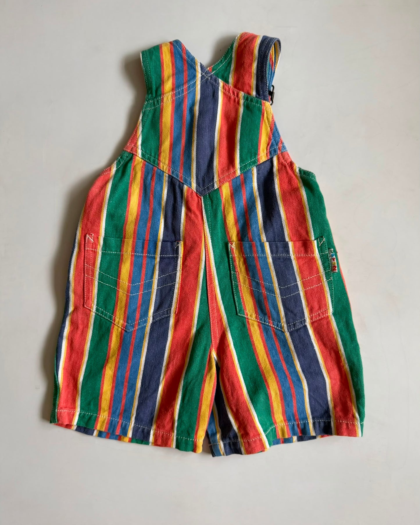 Vintage H&M Rainbow Stripe Denim Dungaree Shortalls 18-24 Months