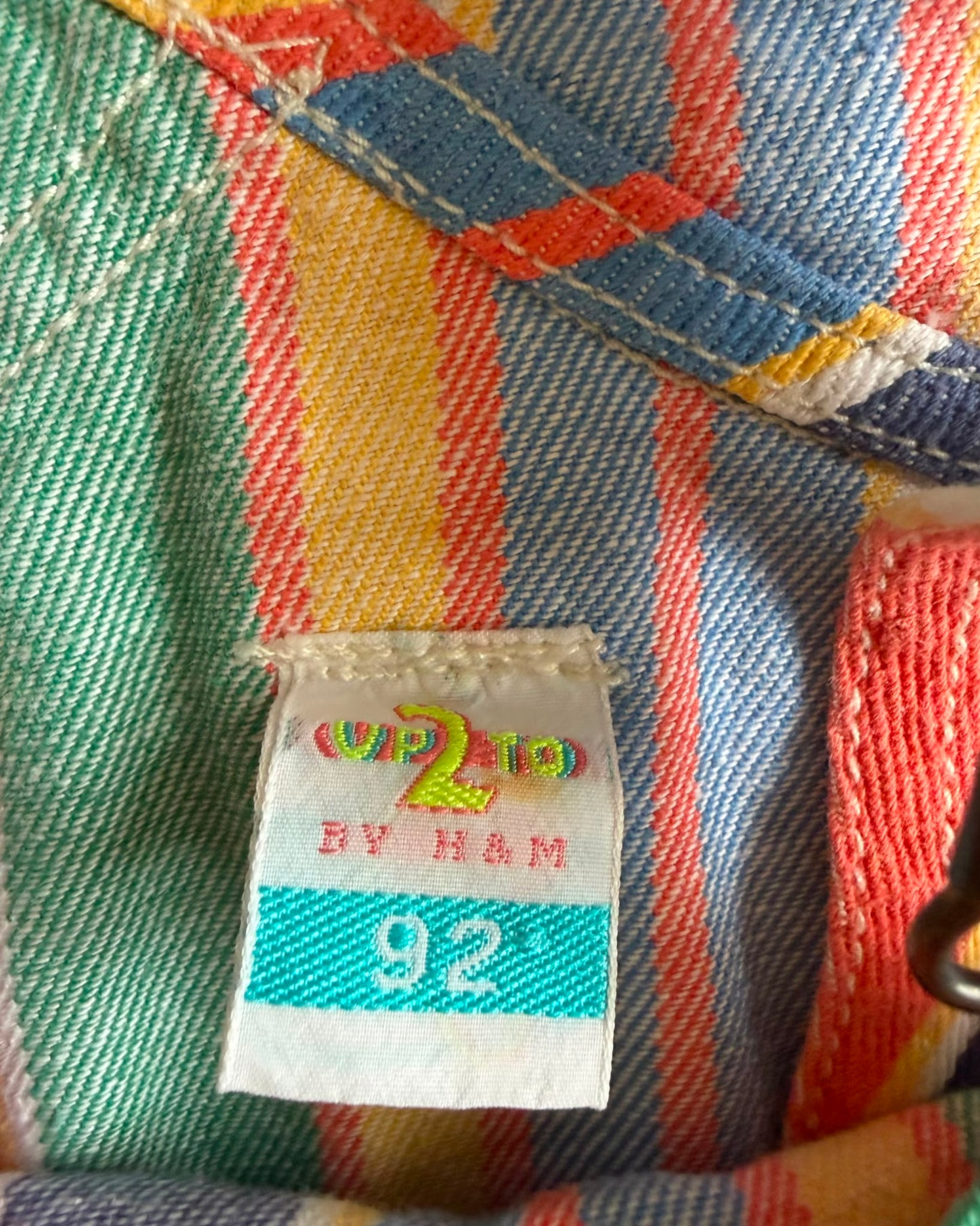 Vintage H&M Rainbow Stripe Denim Dungaree Shortalls 18-24 Months