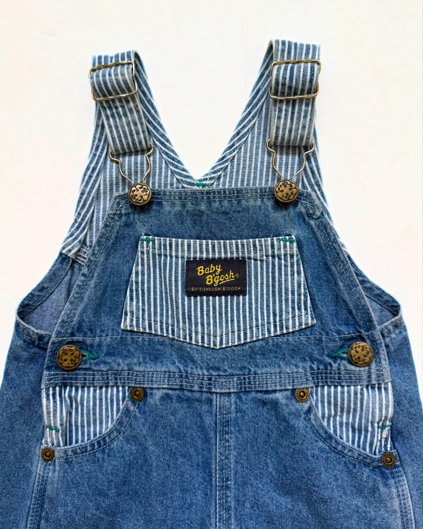 Vintage OshKosh B’Gosh Denim Hickory Stripe Short Dungarees 12M