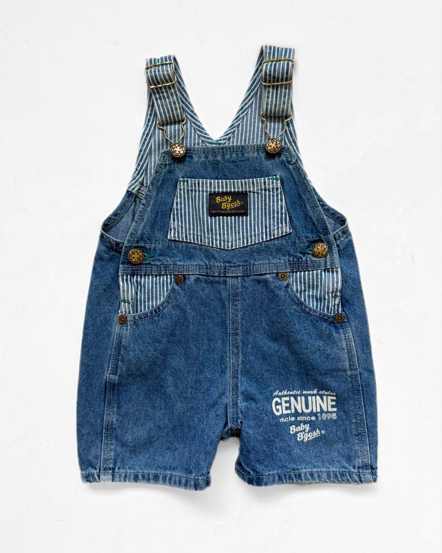 Vintage OshKosh B’Gosh Denim Hickory Stripe Short Dungarees 12M