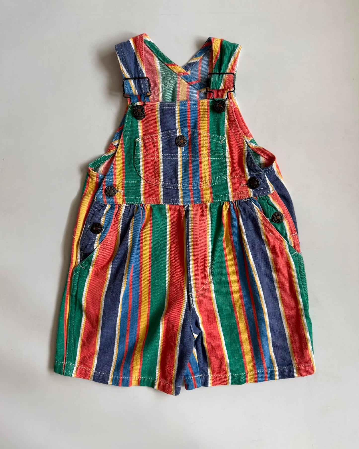 Vintage H&M Rainbow Stripe Denim Dungaree Shortalls 18-24 Months