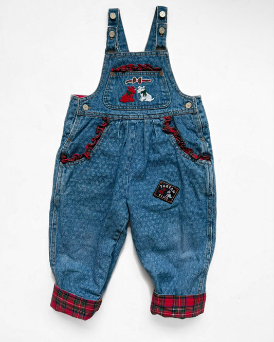 Vintage St Michael Tartan Denim Dungarees 18-24M 2Y 90cm