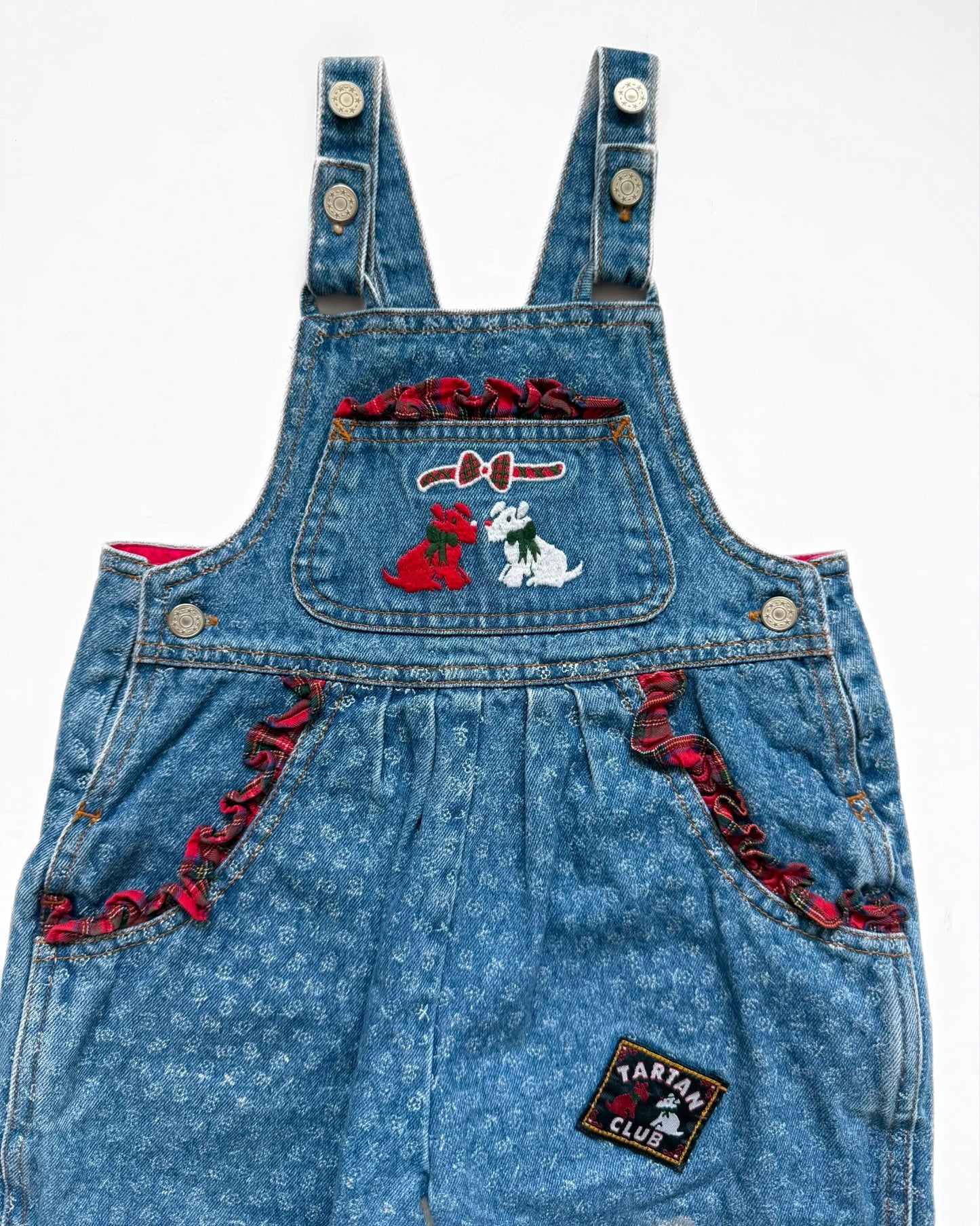 Vintage St Michael Tartan Denim Dungarees 18-24M 2Y 90cm