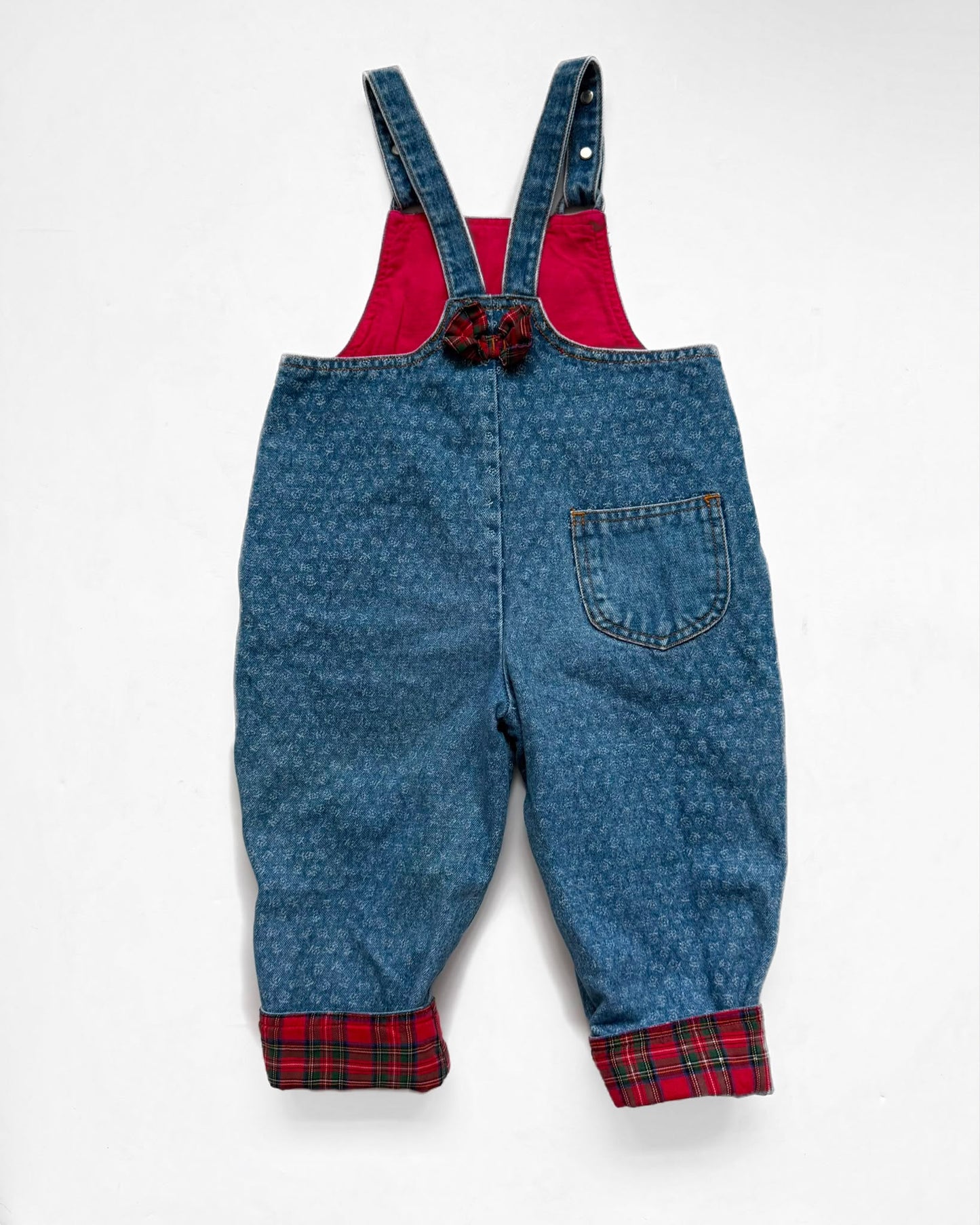Vintage St Michael Tartan Denim Dungarees 18-24M 2Y 90cm