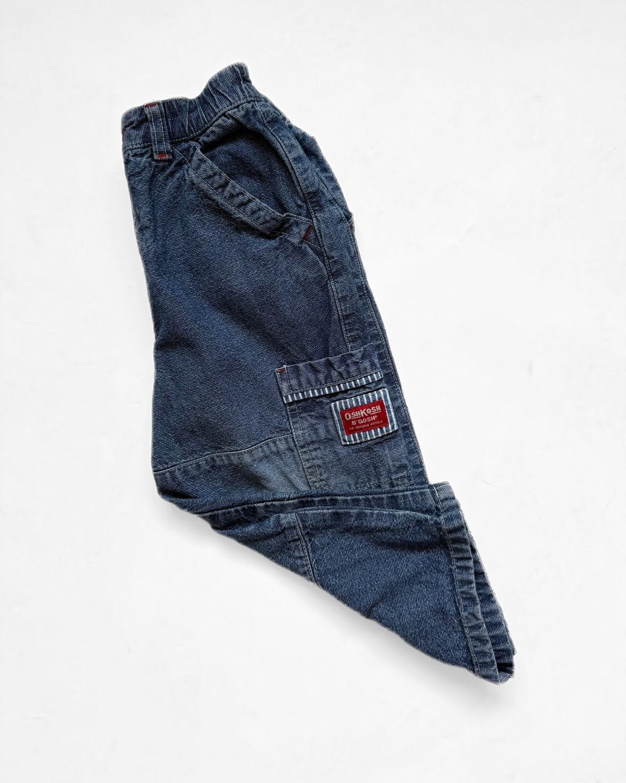 Vintage OshKosh B’Gosh Hickory Detail Denim Cargo Jeans 24M