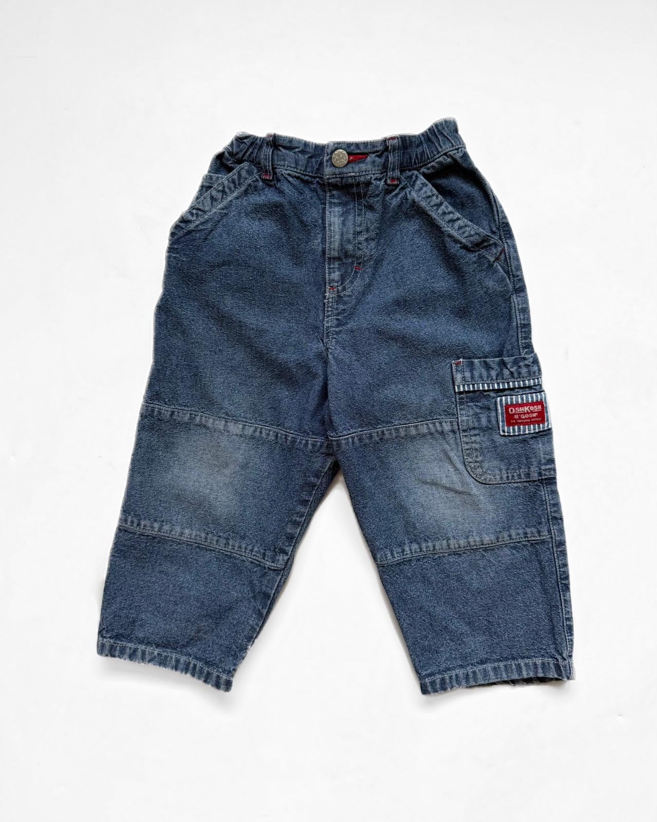 Vintage OshKosh B’Gosh Hickory Detail Denim Cargo Jeans 24M